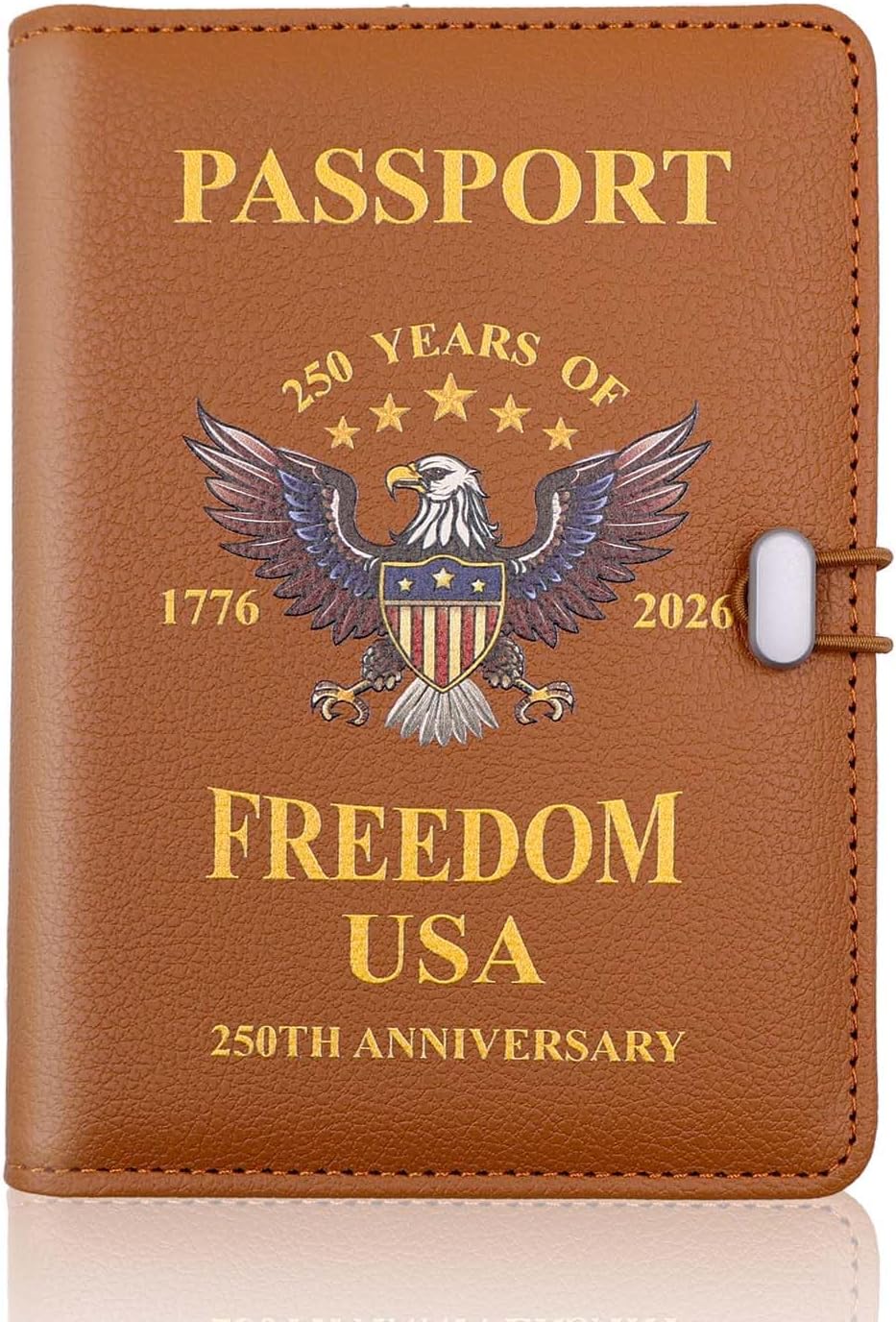 Melsbrinna Passport Holder for Travel,United States 250th Anniversary Passport Holder,Passport Cover Case for Travel,RFID Blocking Travel Wallet Holders for Women and Men (Brown)