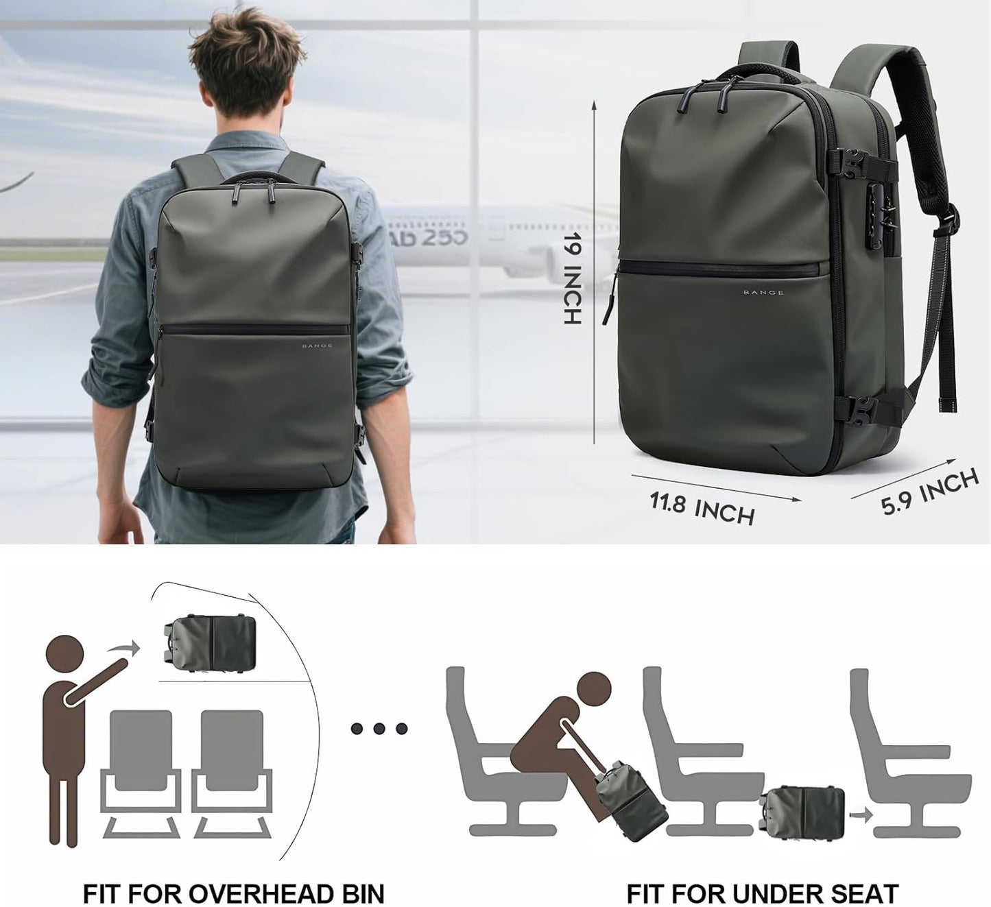 BANGE Travel Backpack with TSA lock version can hold 15.6 inch Laptop suitable Daily Commute and Overnight Flight Approved Anti-theft Bag