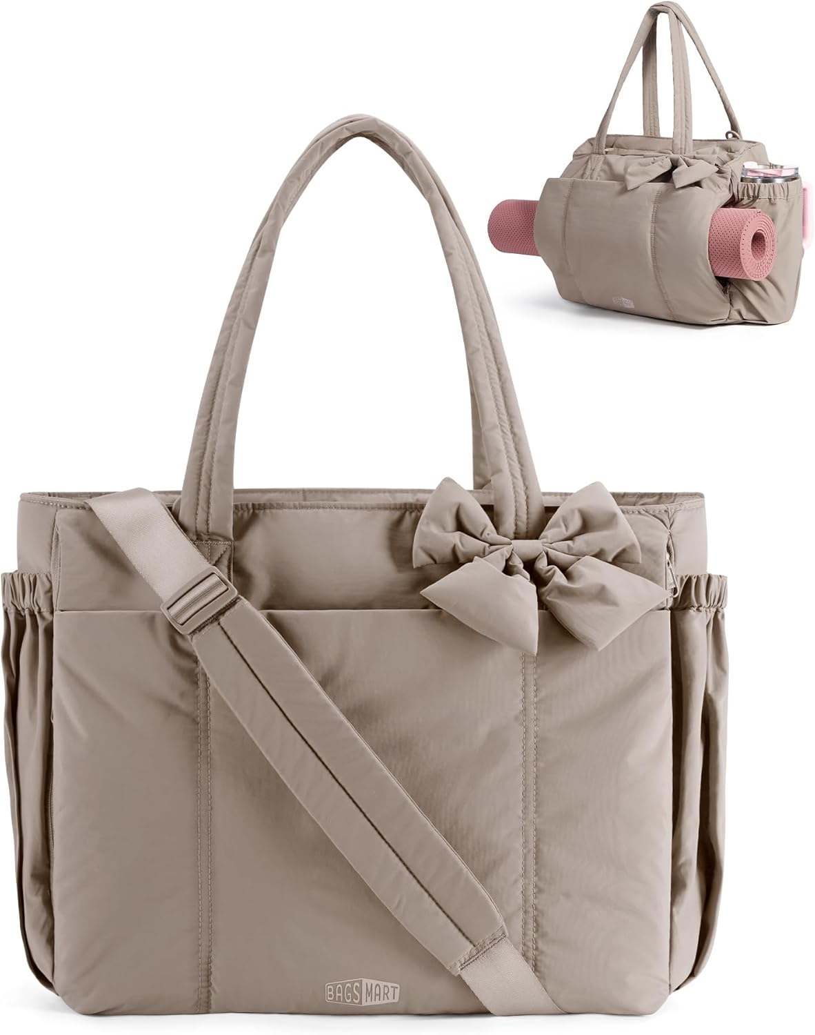 BAGAMSRT Crush Bow Tote Bag for Women, Large Work Tote with 40oz Tumbler, Puffer Travel Tote Bag for Work, Yoga, Gym