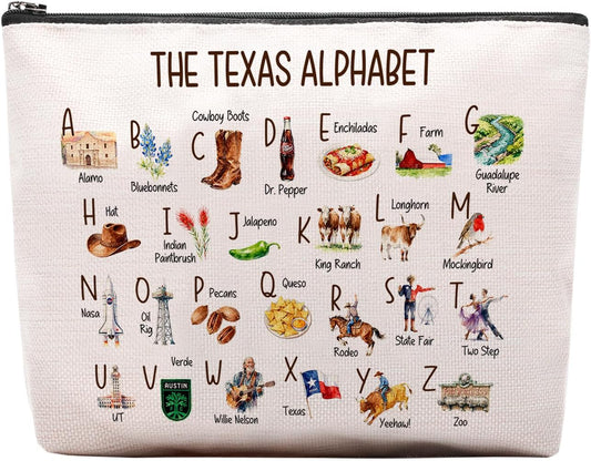 Cute Texas State Souvenirs Gift Makeup Bag Texas Themed Gifts for Women Alphabet Travel Cosmetic Bag Pouch
