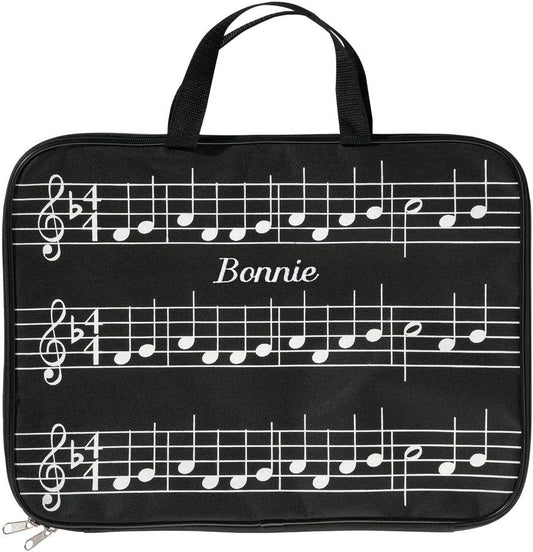 Fox Valley Traders Custom Musical Note Tote Bag with Zipper, Customized Sheet Music Briefcase, Black