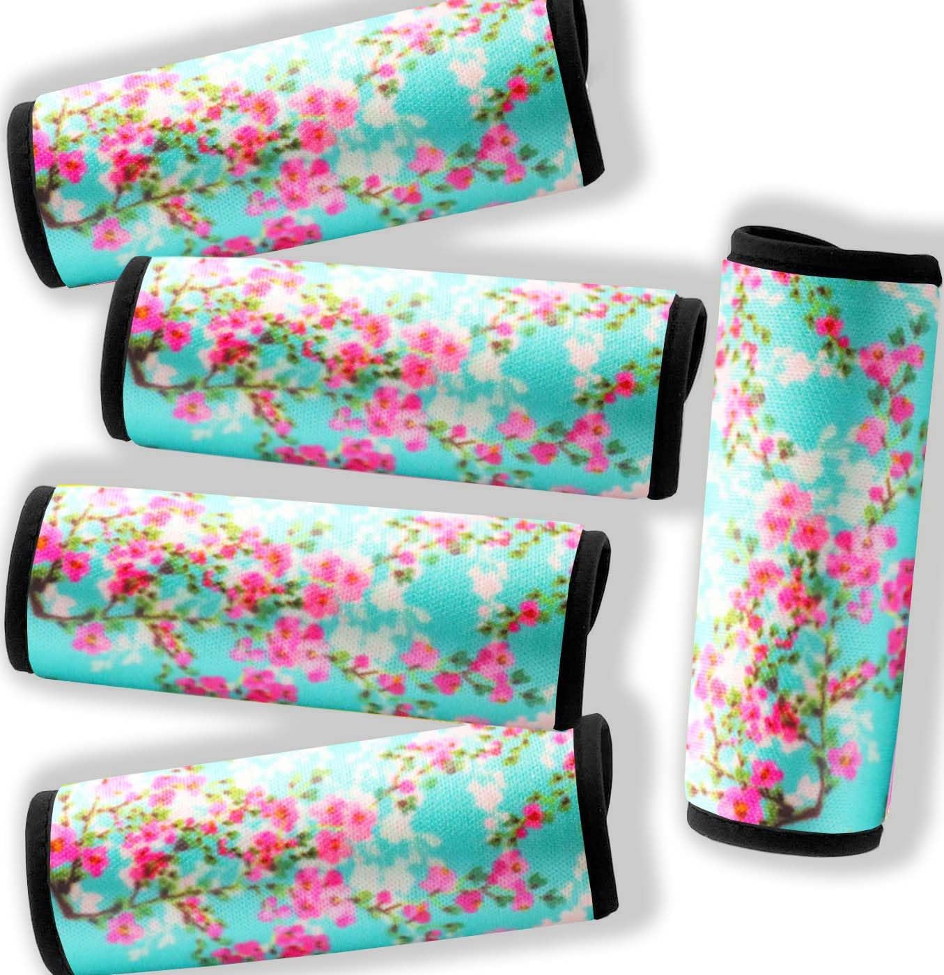5 Pack Neoprene Luggage Handle Wraps Bright Luggage Tags/Identifiers/Marker/Grips Travel Accessories for Airplane/Flying/Luggage (Plum Blossom)