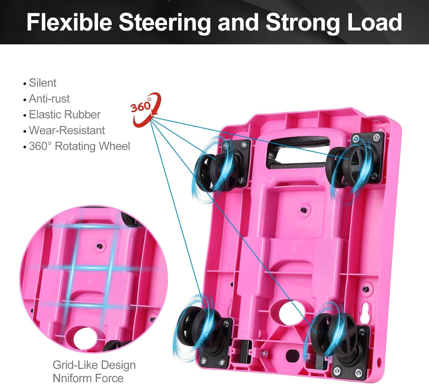 Folding Hand Truck Lightweight Hand Truck Dolly Foldable,Luggage cart with 4 Rotate Wheels, Utility Cart with Adjustable Handle,Collapsible Dolly for Moving -Pink