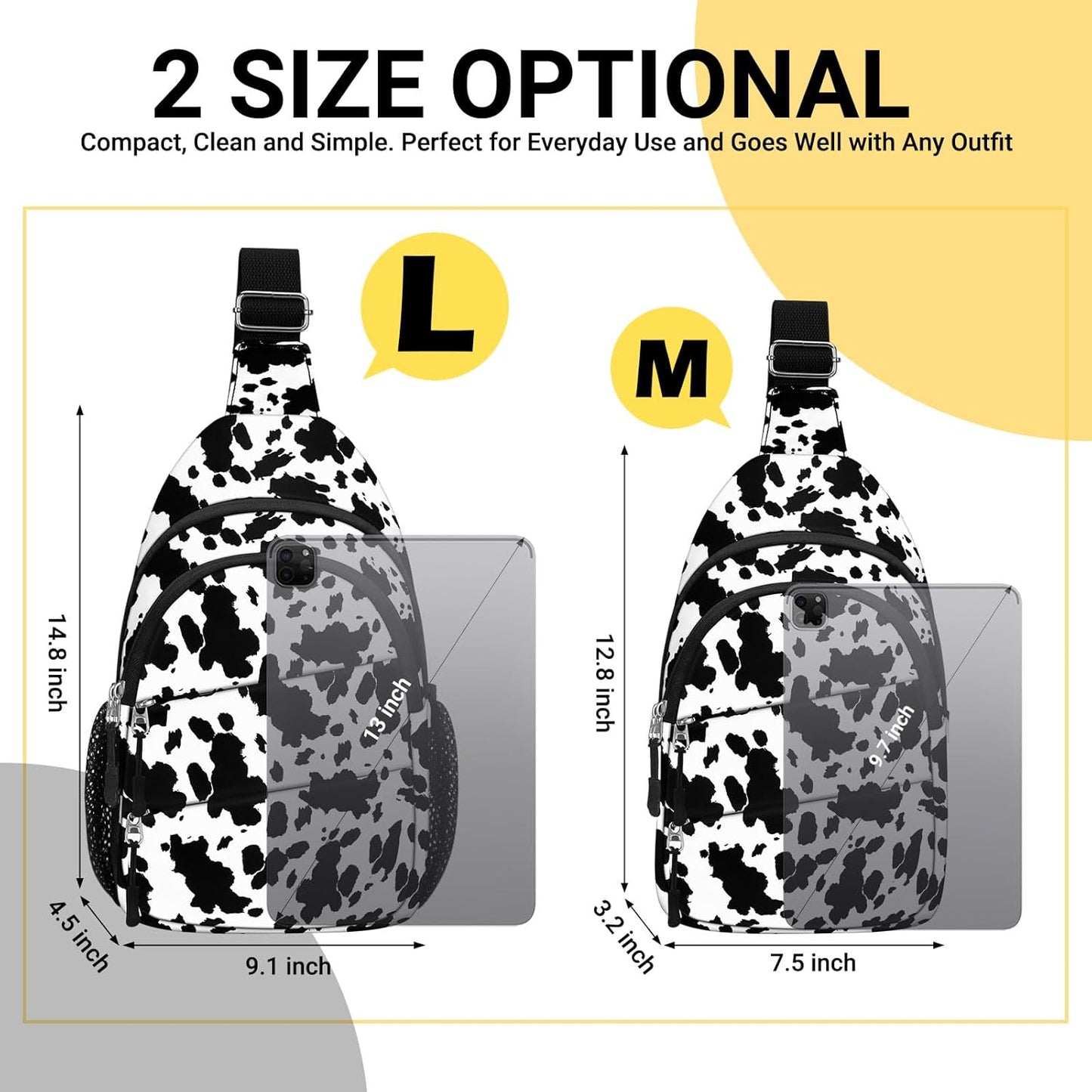 Crossbody Bags for Women, Sling Bag for Men, Small Hiking Backpack Anti Theft Lightweight for Outdoors Travel （L, Cow Print）