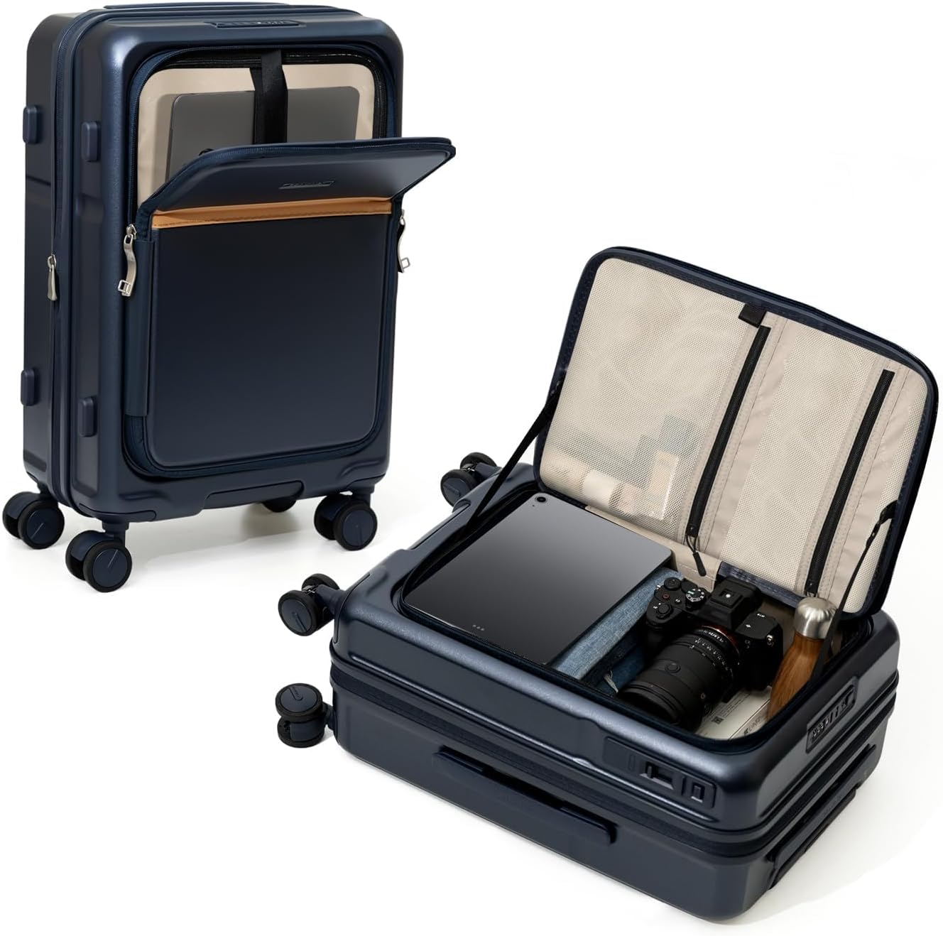 ROAMING Expandable 24-Inch Checked Luggage with Mute Brake Wheels Airline Approved Hard Shell Suitcases with Front Pocket Top Opening Luggage with TSA Lock for Short Business Travel, Glaze blue