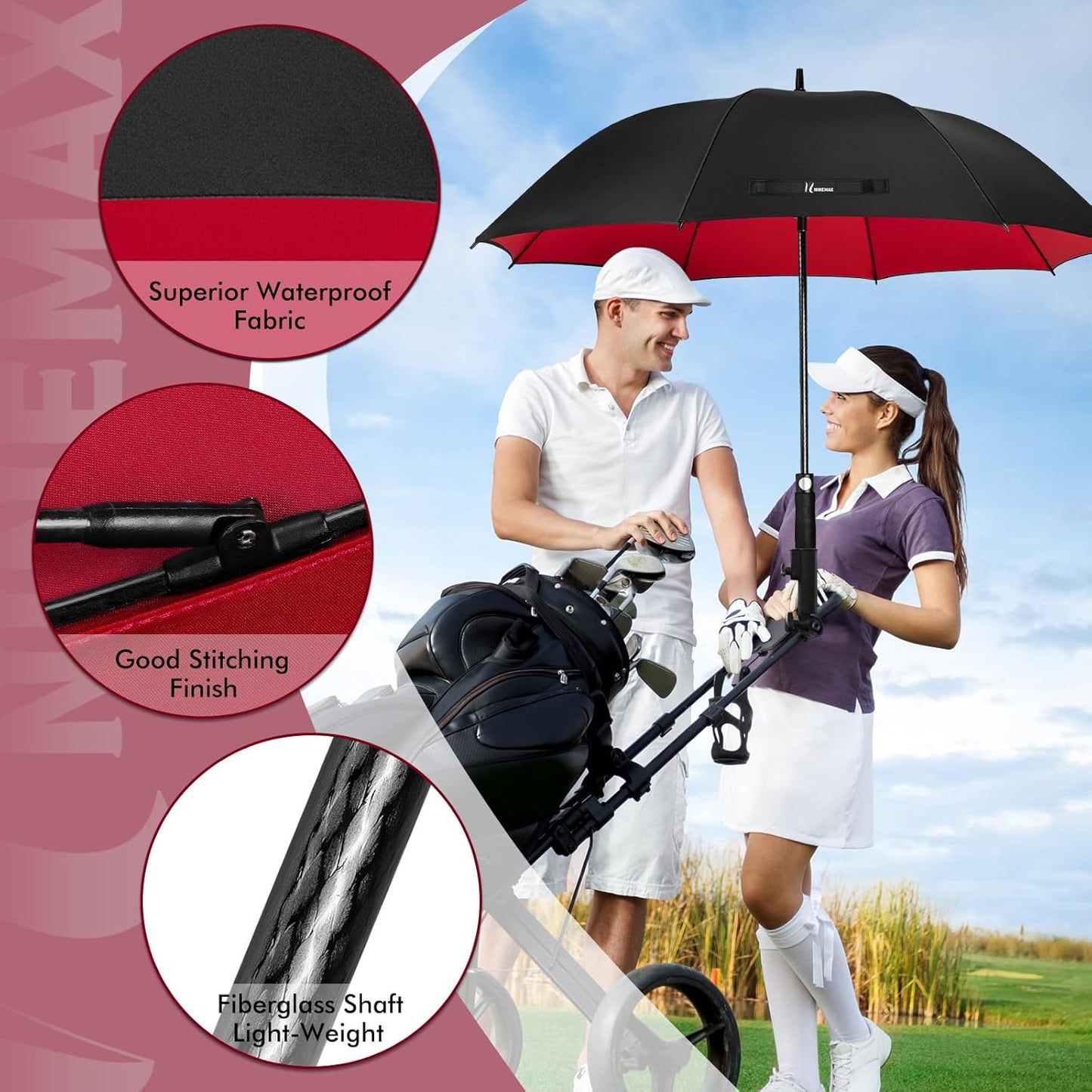 NINEMAX Golf Umbrella 51/54/62/68 Inch Automatic Open, Large Double Canopy Vented Oversize Stick Umbrellas Extra Large Windproof Waterproof for Rain