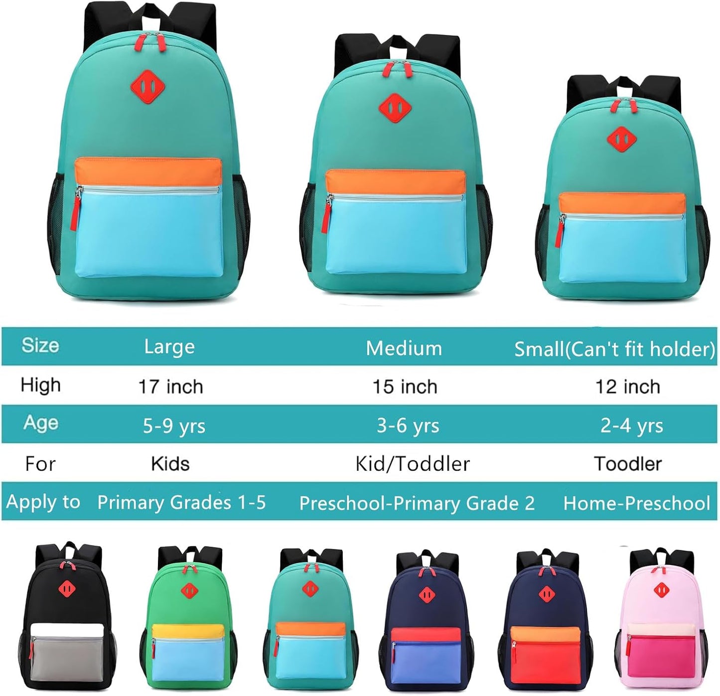 Kids Backpack Lunch Box Set Elementary School Backpacks 5-9 Years for Boys and Girls with Chest Buckle (Set Lake Green Blue, Large-17 H)
