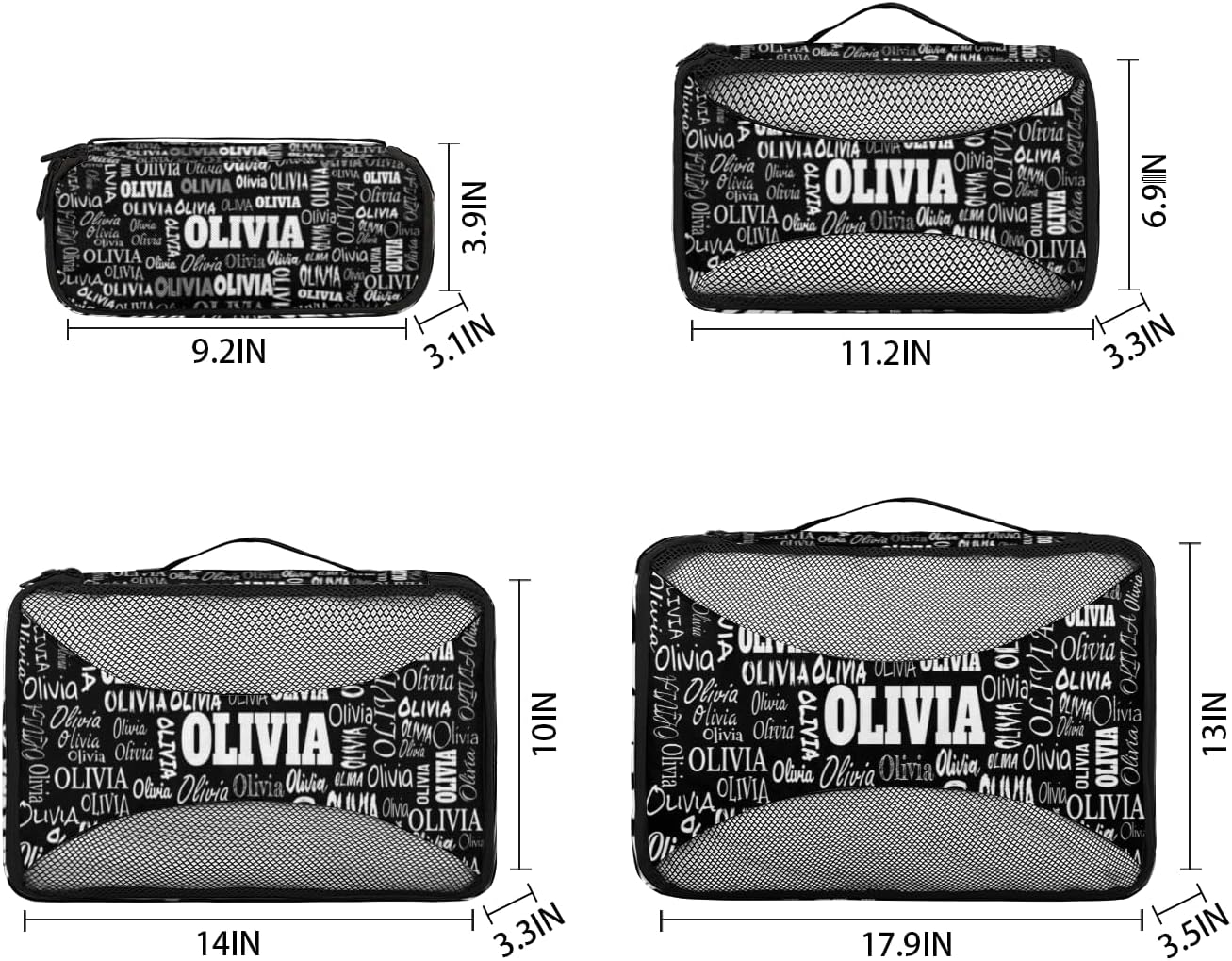 Custom Name Compression Packing Cubes Luggage Organizer Bags for Travel, Black Double Zipper Packing Cubes for Suitcases for Men Women Boys Girls