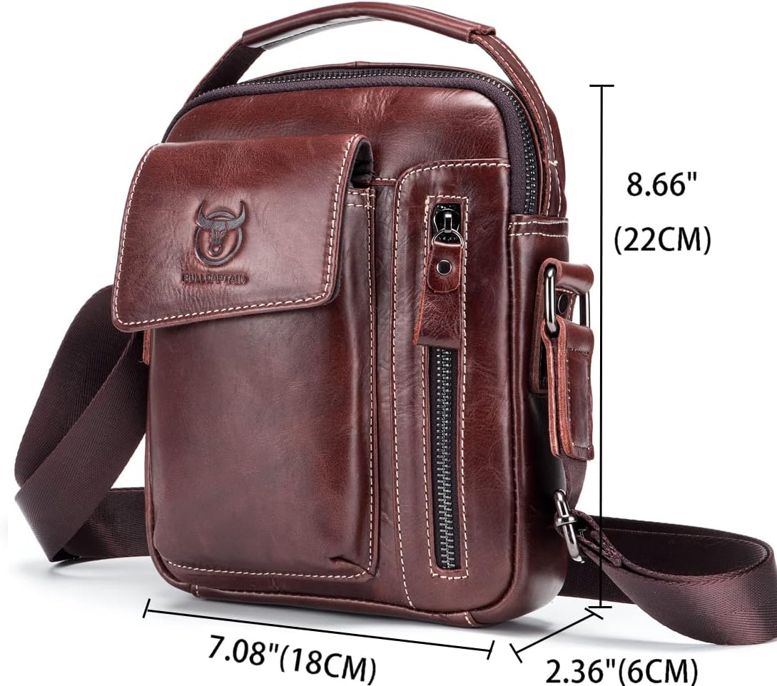 KPYWZER Genuine Leather Shoulder Bag Small Men Messenger Pack Handbag Sling Crossbody Bag Man Purse