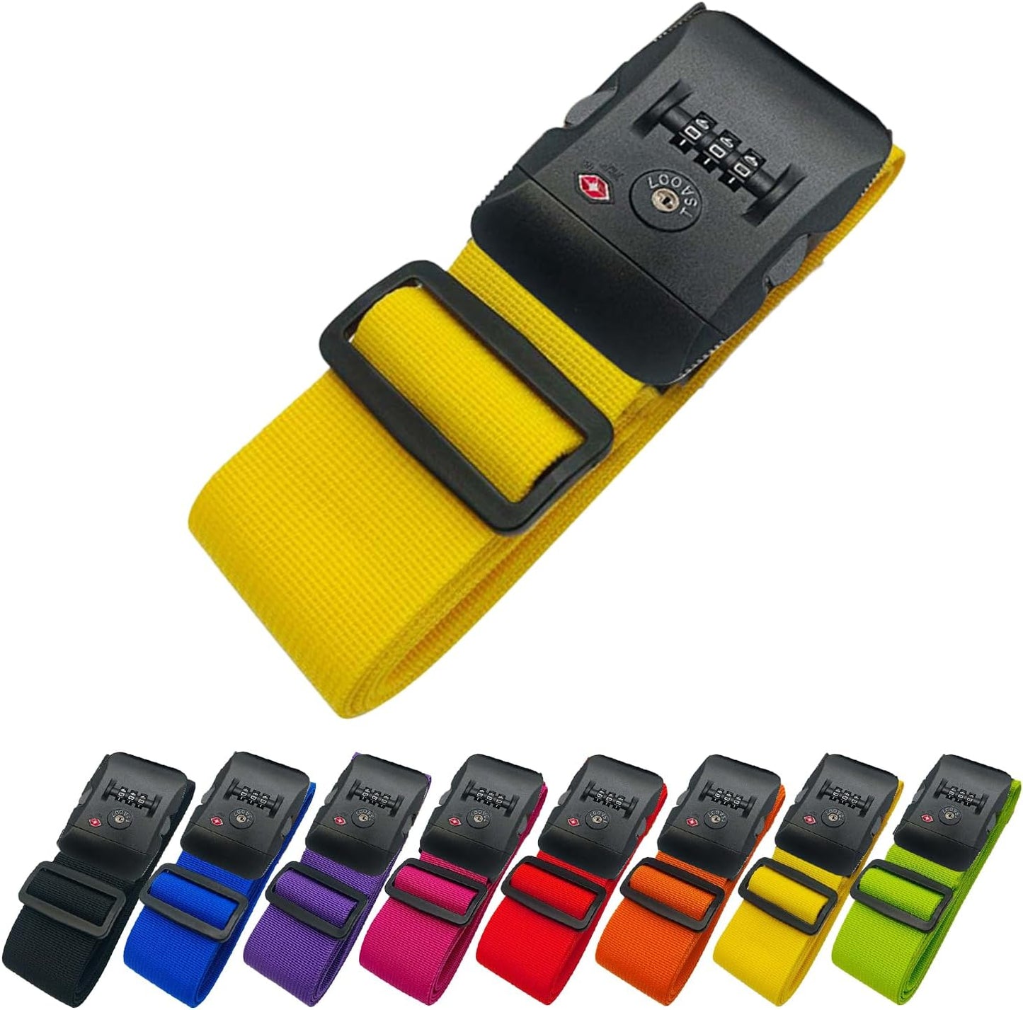 Suitcase Belt TSA Lock dial Type, I-Shape, English Instructions, Length Adjustable, Lightweight Type, Carrying case Marker, Travel, Business Trip, Luggage Collapse Prevention (Yellow)