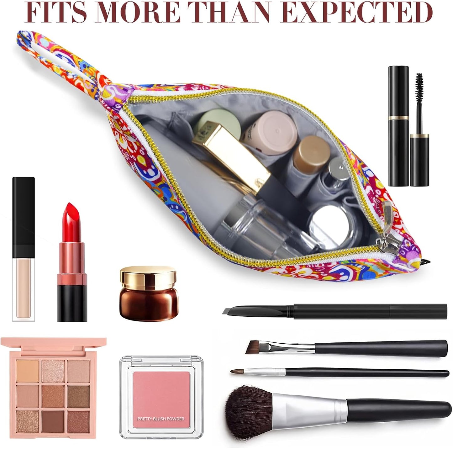 Gloppie Bohemian Makeup Bag - Travel Cosmetic Bag for Women | Small Zipper Makeup Pouch for Purse
