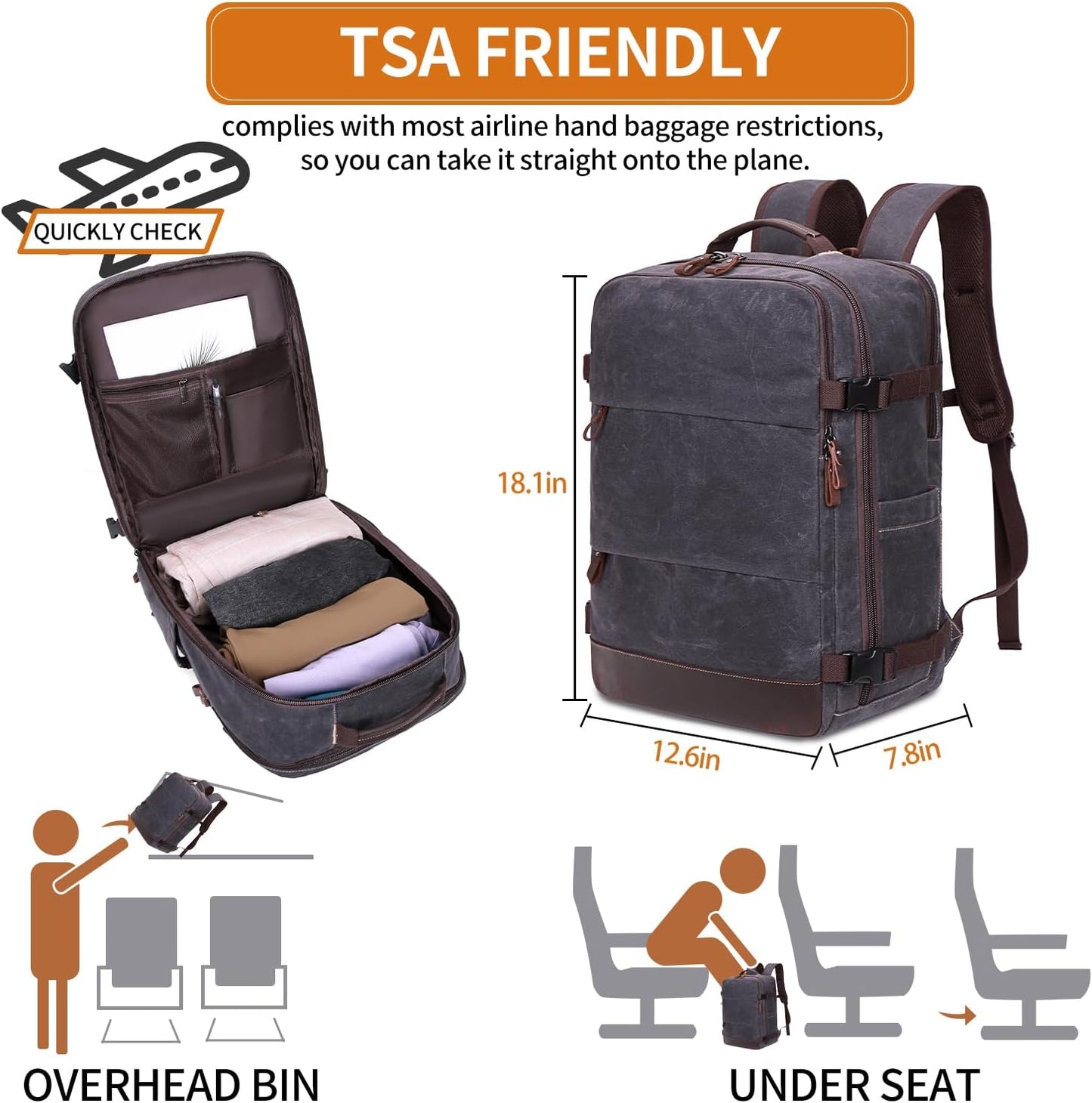 Travel Backpack for Men Carry On Backpack Flight Approved Personal Item Backpack, 18.4 inch Laptop
