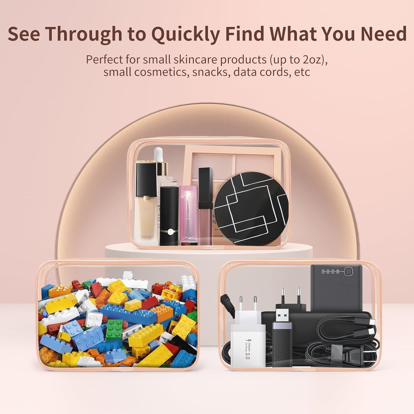 TISRATOK 12 PCS Clear Makeup Bag for Women with Zipper, TSA Approved Toiletry Pouch, Cosmetic Bag