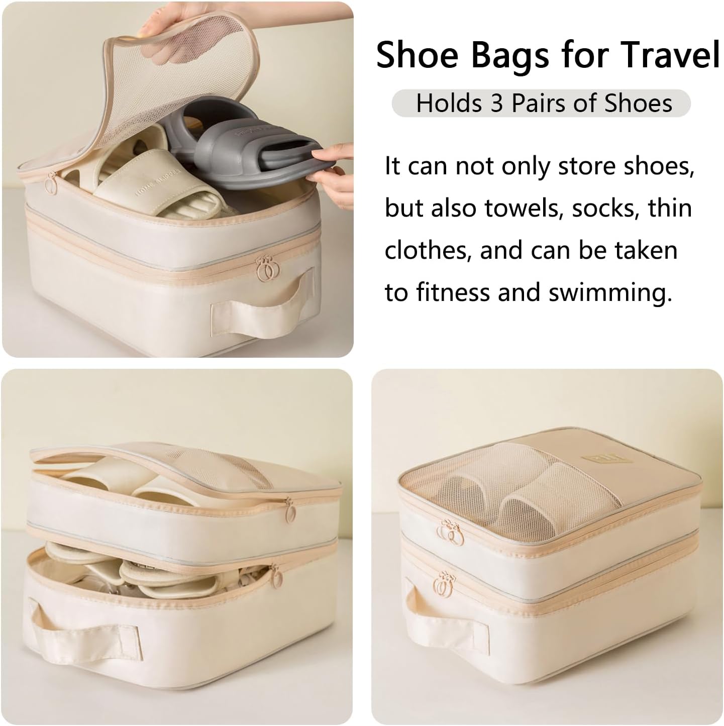 Resdenio 2 Pack Shoe Bags for Travel - Holds 3 Pair of Shoes, Portable Shoes Storage Bag Organizer