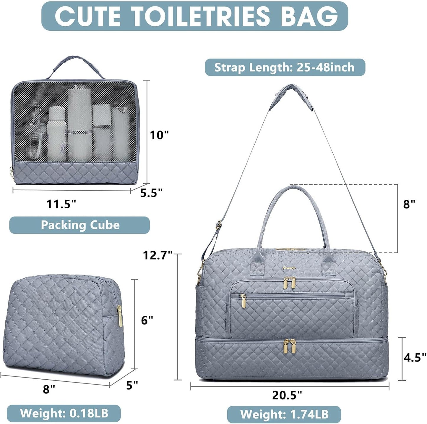 Large Women Travel Duffle Bag, Weekender Bags for Women with Shoe Compartment, Carry on Overnight Bag with Toiletry Bag, Gym Duffel Bag with Wet Pocket, Hospital Bags for Labor and Delivery 3 PCS Set