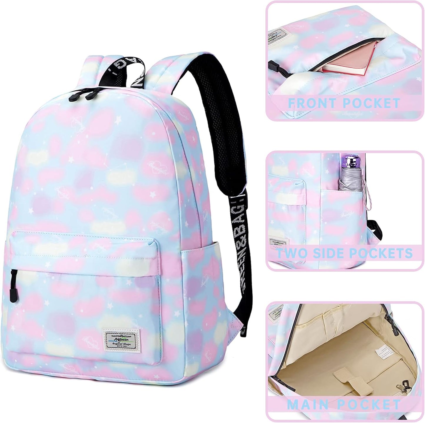 Lohol Galaxy Backpack for School Travel, Lightweight BookBag for Girls Kids