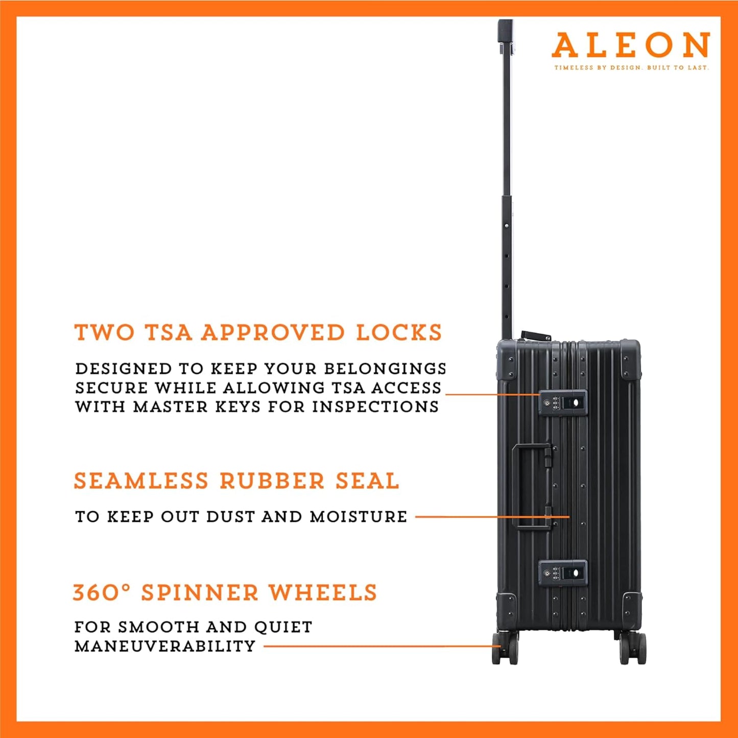 Aleon All Aluminum Lightweight Carry-On Luggage - Hardside Carry-On Suitcase, TSA Approved, Hard Shell Suitcase for Travel, Airline Approved 21 Inch Hard Spinner Wheels Luggage (Onyx)