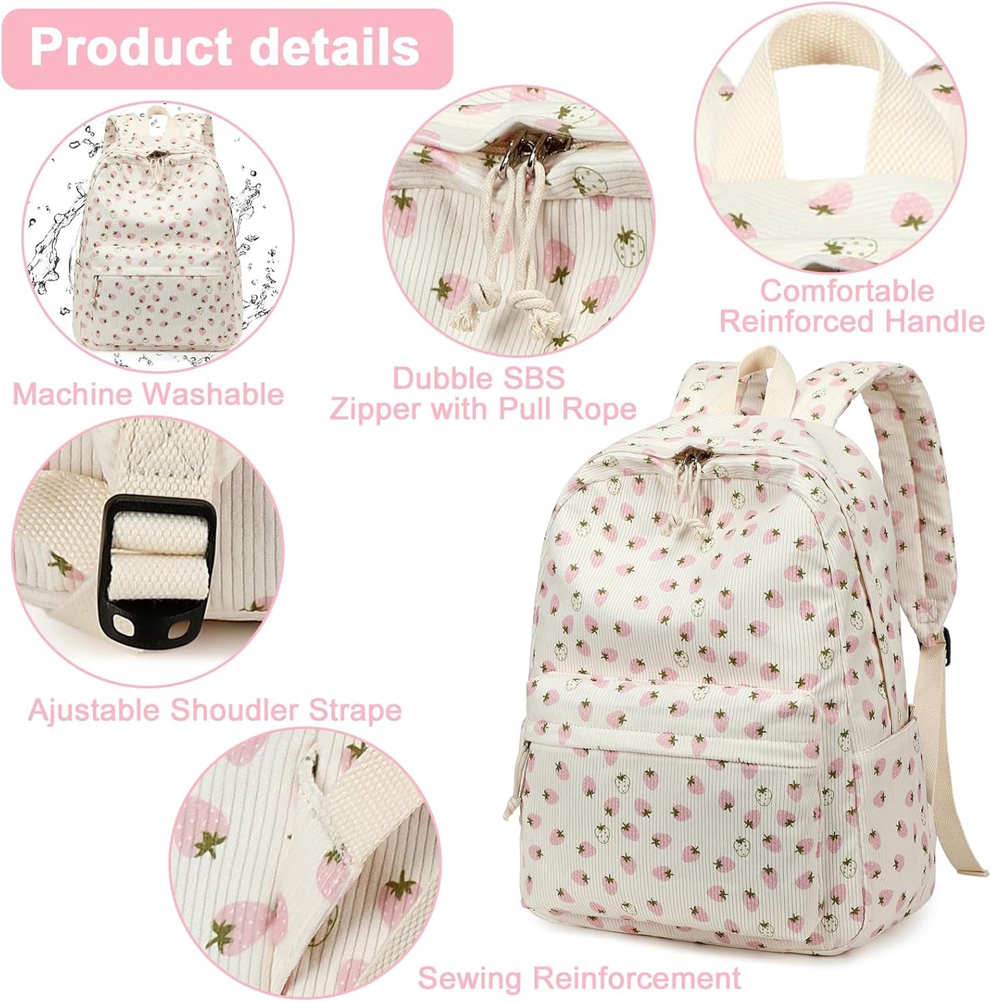 School Backpack for Teen Girls Bookbags Elementary High School Corduroy Laptop Bags Women Travel