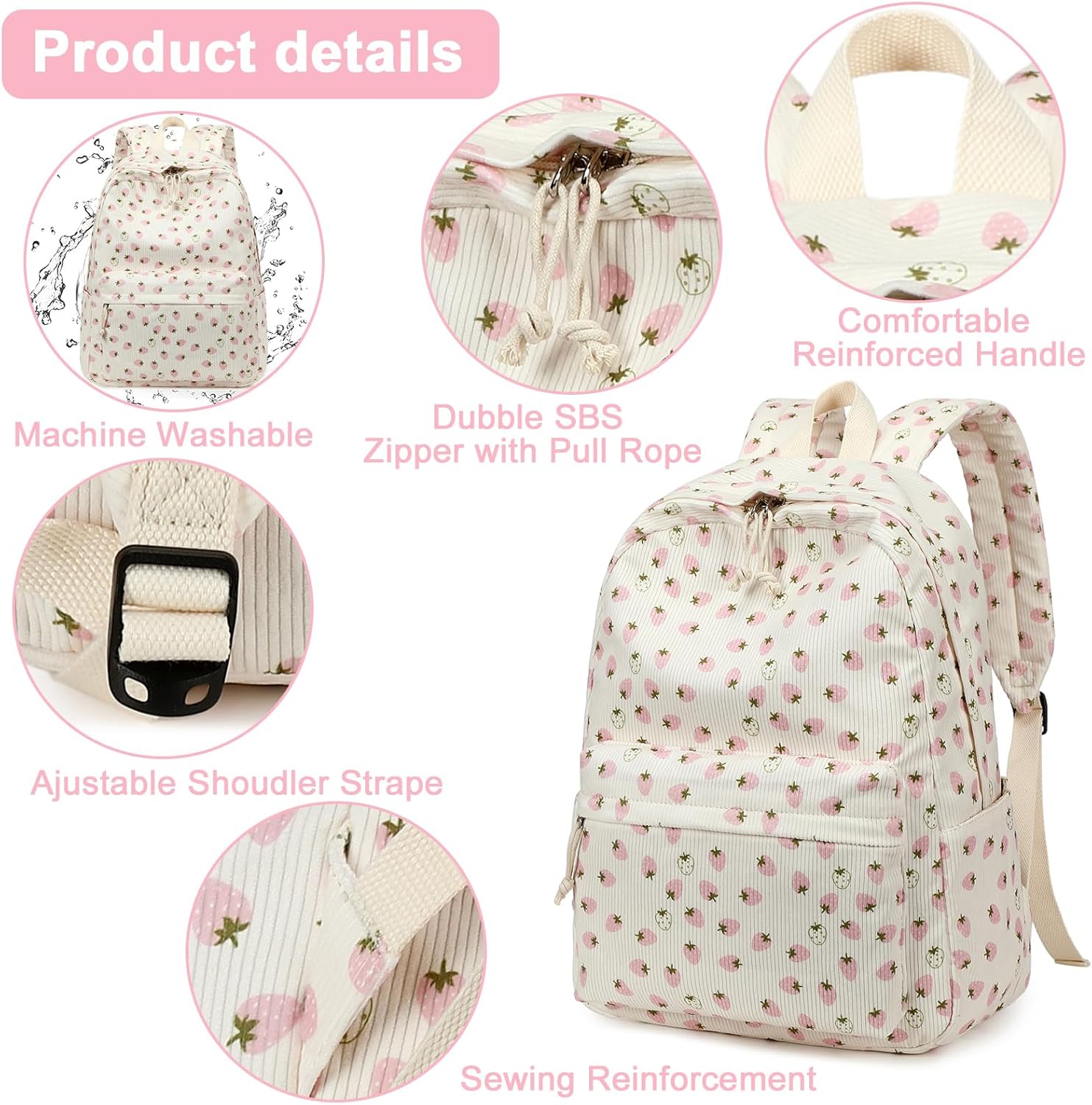 School Backpack for Teen Girls Bookbags Elementary High School Corduroy Laptop Bags Women Travel