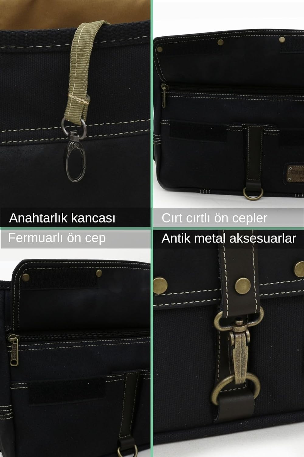 Antiochia 4046 Messenger Bag, Leather Detailed Shoulder Laptop Bag, Unisex Style for Daily, Travel