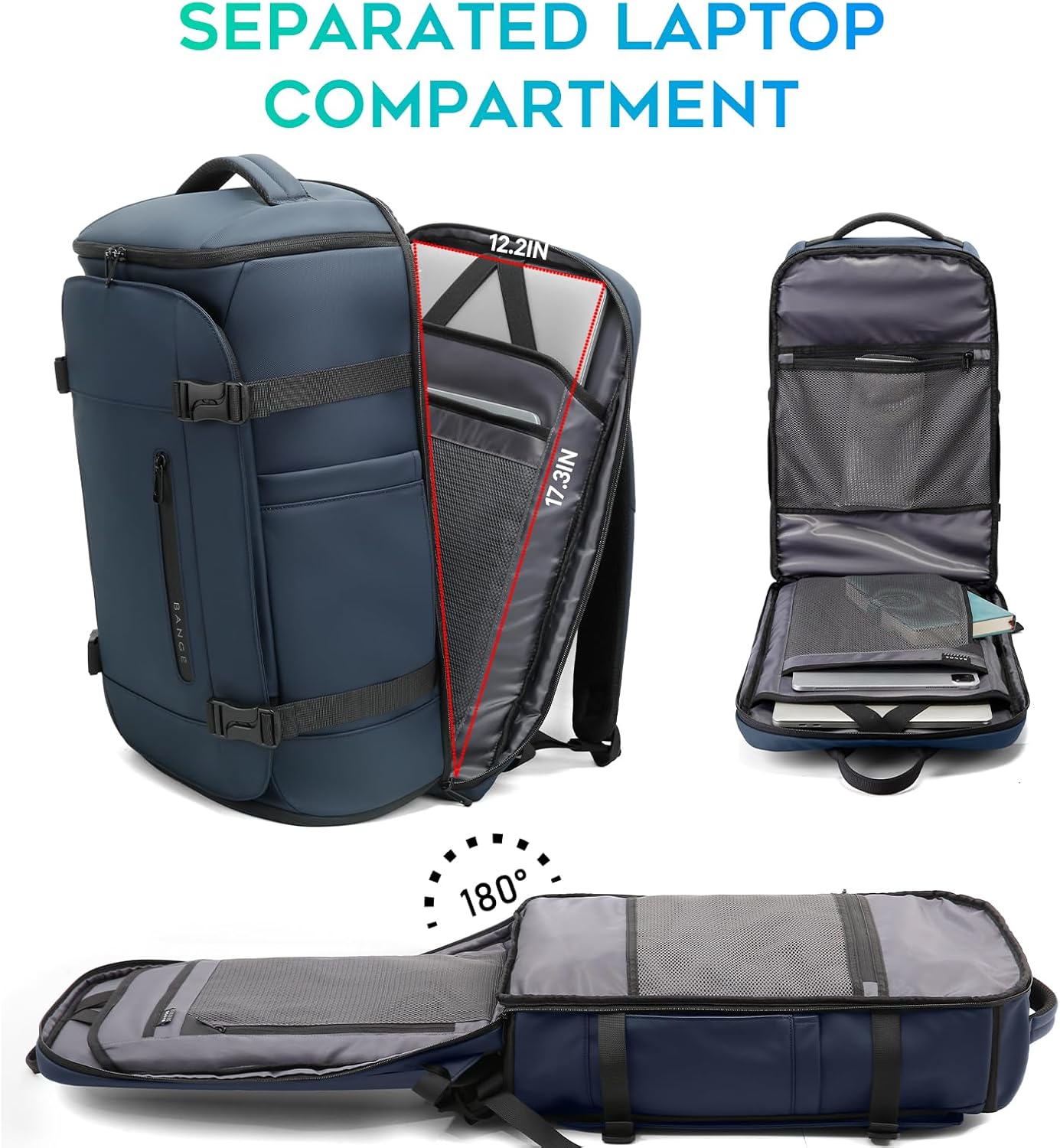 BANGE Travel Backpack with Shoe Compartment, 40L Large Capacity Back Pack, Men's Weekender Daypack Fits 17.3 Inch Laptop, Carry On Travel Backpack with Water Bottle Holder for Men and Women