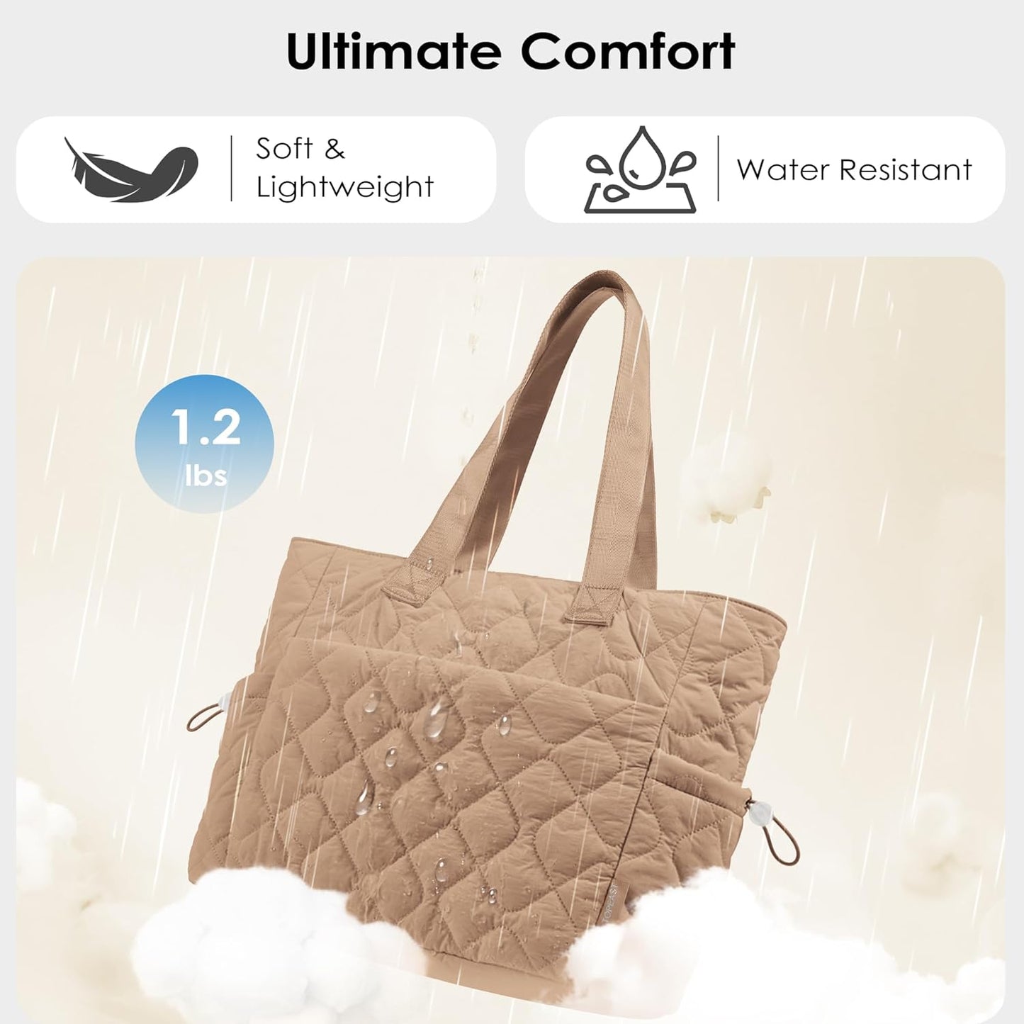 TOPEAST Tote Bag for Women Puffy Tote Travel Bag, Light 15.6" Laptop Work Handbag, Quilted Shoulder Bag Purse for Student Gym