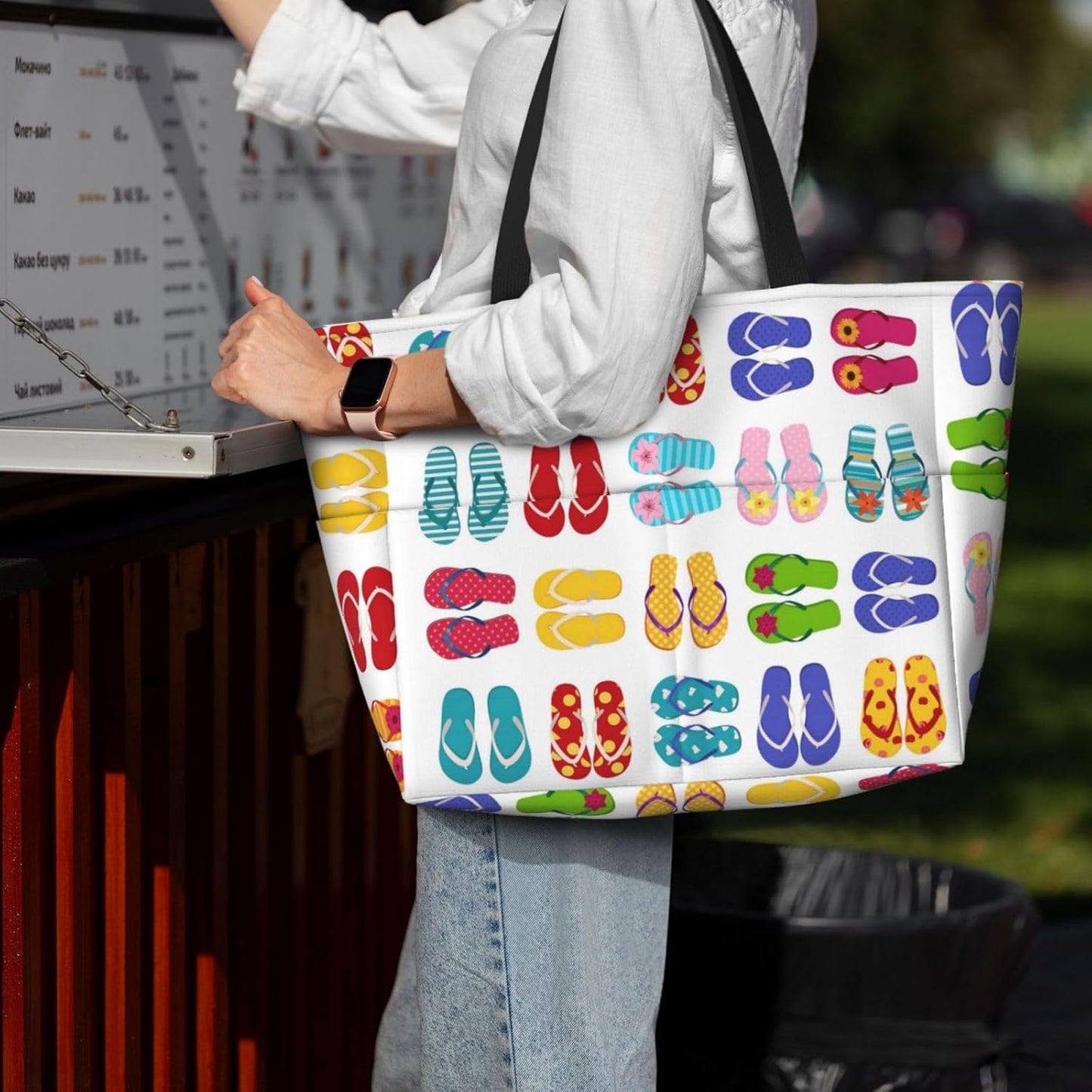 Large Travel Beach Tote Bag with Zipper Pockets Portable Lightweight Gym Bag Picnic Outdoor