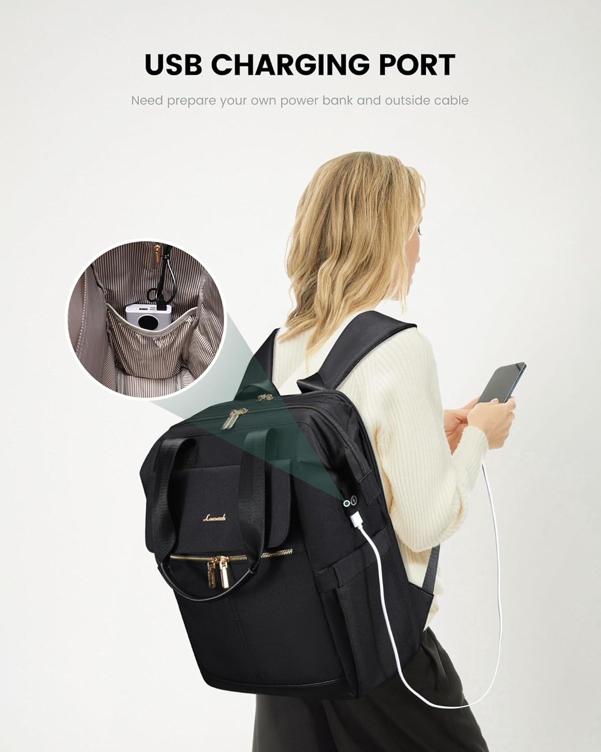 LOVEVOOK Laptop Backpack for Women, 15.6 Inch Work Laptop Bag with USB Port, Fashion Teacher Nurse Backpack Purse, Waterproof Travel Computer Backpack with Organizer Bag, 2PCS