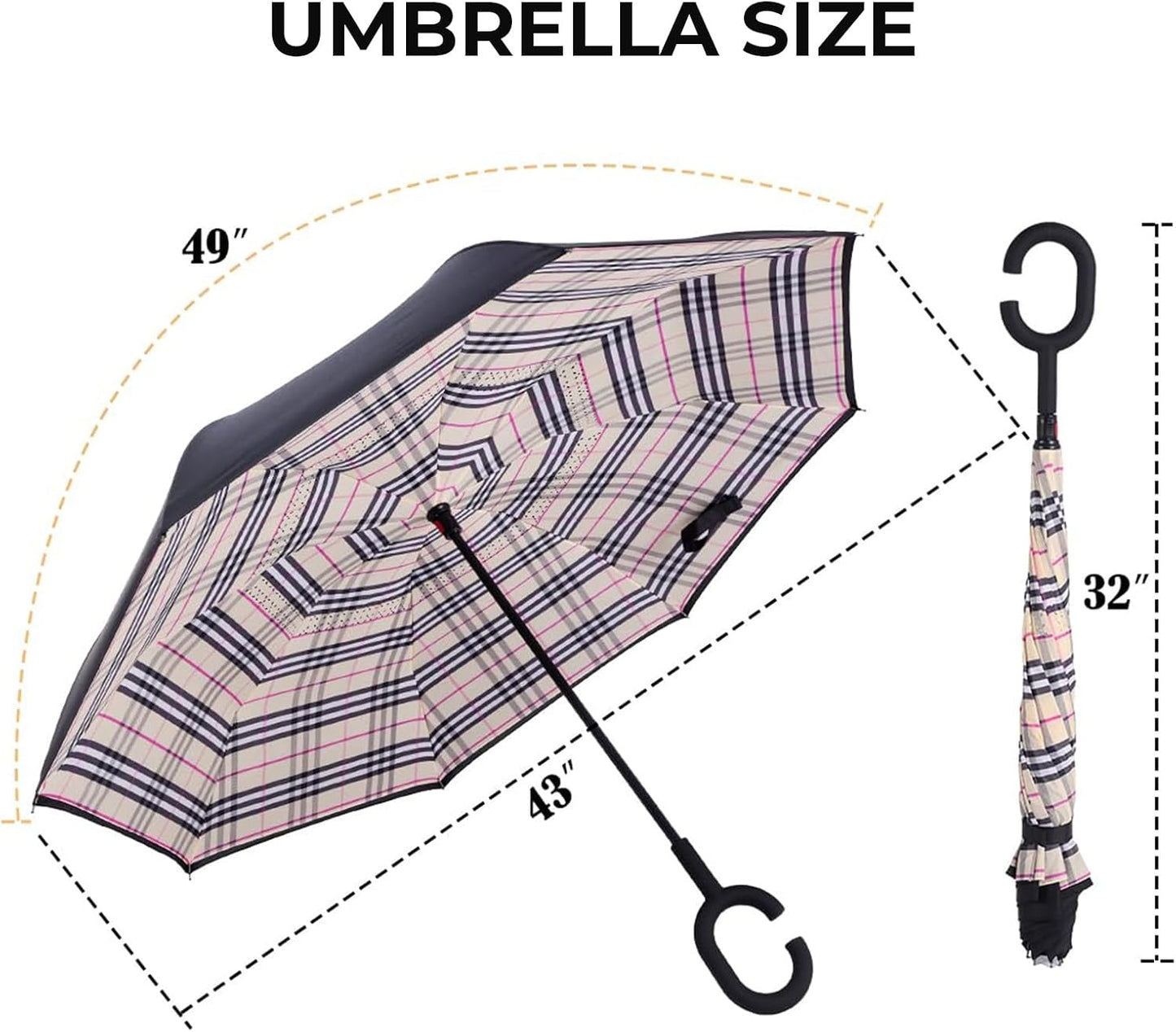 LLanxiry Windproof Inverted Umbrella, Large Reverse Umbrellas for Rain with C-shaped Handle Big Upside Down Inside Out Umbrella for Women & Men