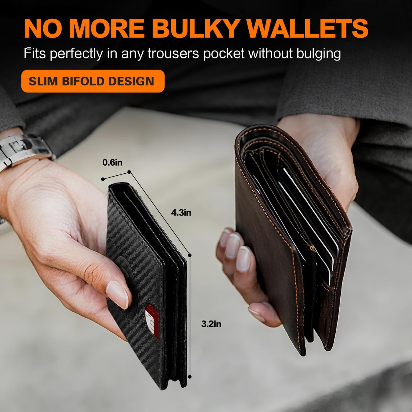 Wallet for Men Slim RFID Blocking Bifold Carbon Fiber,Minimalist Small Compact Front Pocket Credit