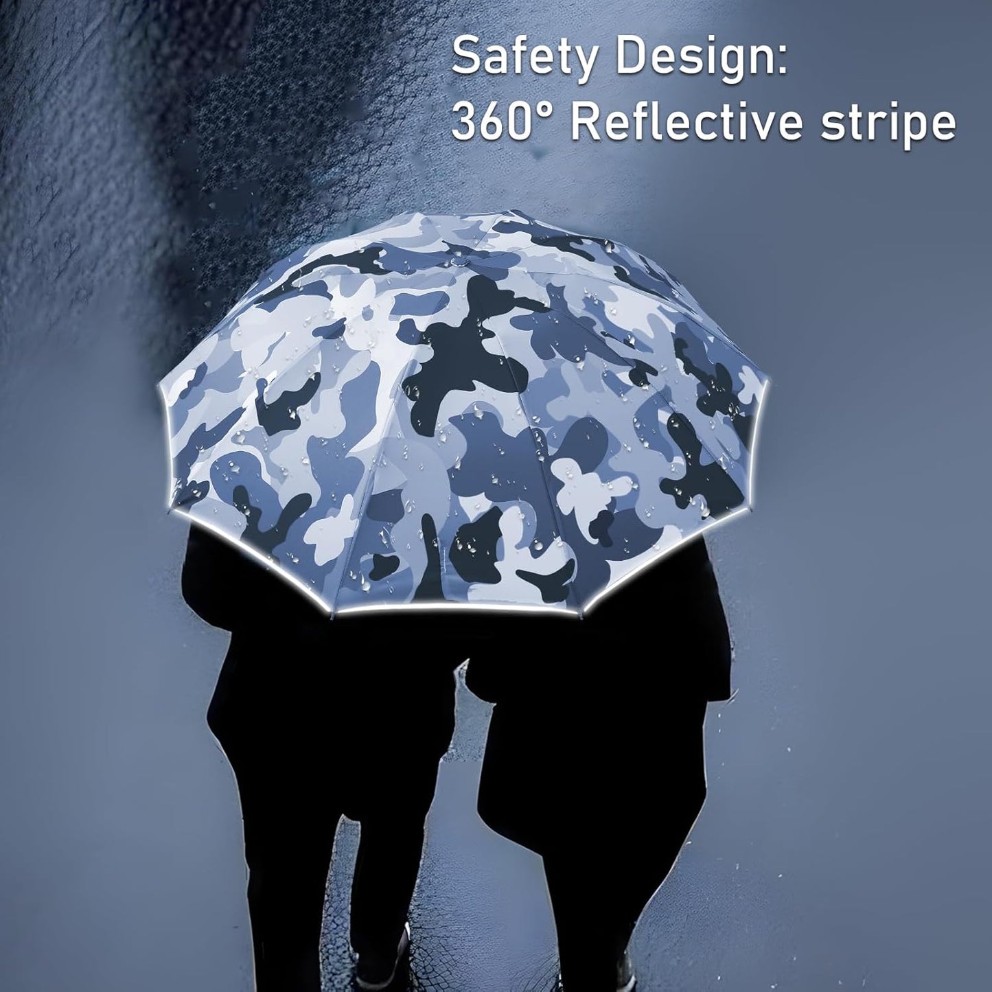 Large Windproof Travel Umbrella, Portable Reverse Folding Rain Umbrella for Car,Women and Men, Durable, Compact Inverted Design with Camouflage Canopy, Fits Backpack, 41.5/13 Inch, Automatic