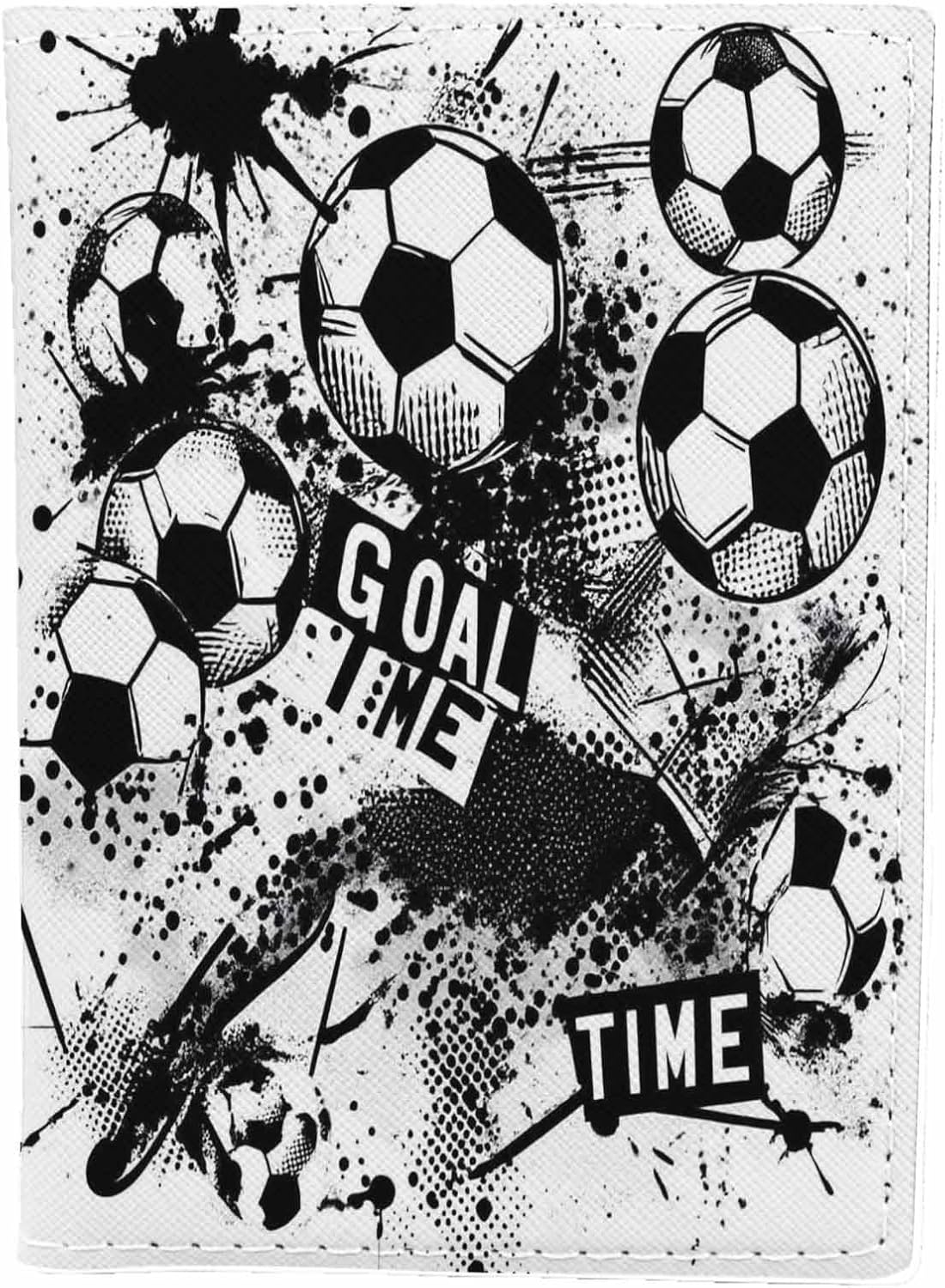Football Pattern Passport Holder for Travel Black and White Abstract Soccer PU Leather Passport Cover Wallet Cute Passport Card Holder for Women and Men