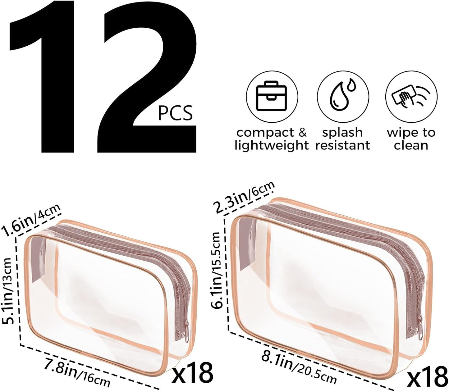 AURUZA Clear Makeup Bag,Portable Travel Toiletry Bags with Zipper, TSA Approved Clear Organizer Bags, PVC Cosmetic Pouch for Airport Airline Compliant