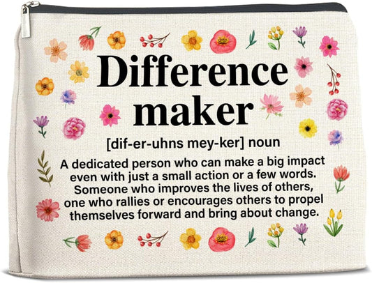 Difference Maker Gifts Makeup Bag, Thank You Appreciation Gifts for Women Teacher Boss Leader Coworker, Difference Maker Definition Zipper Makeup Pouch