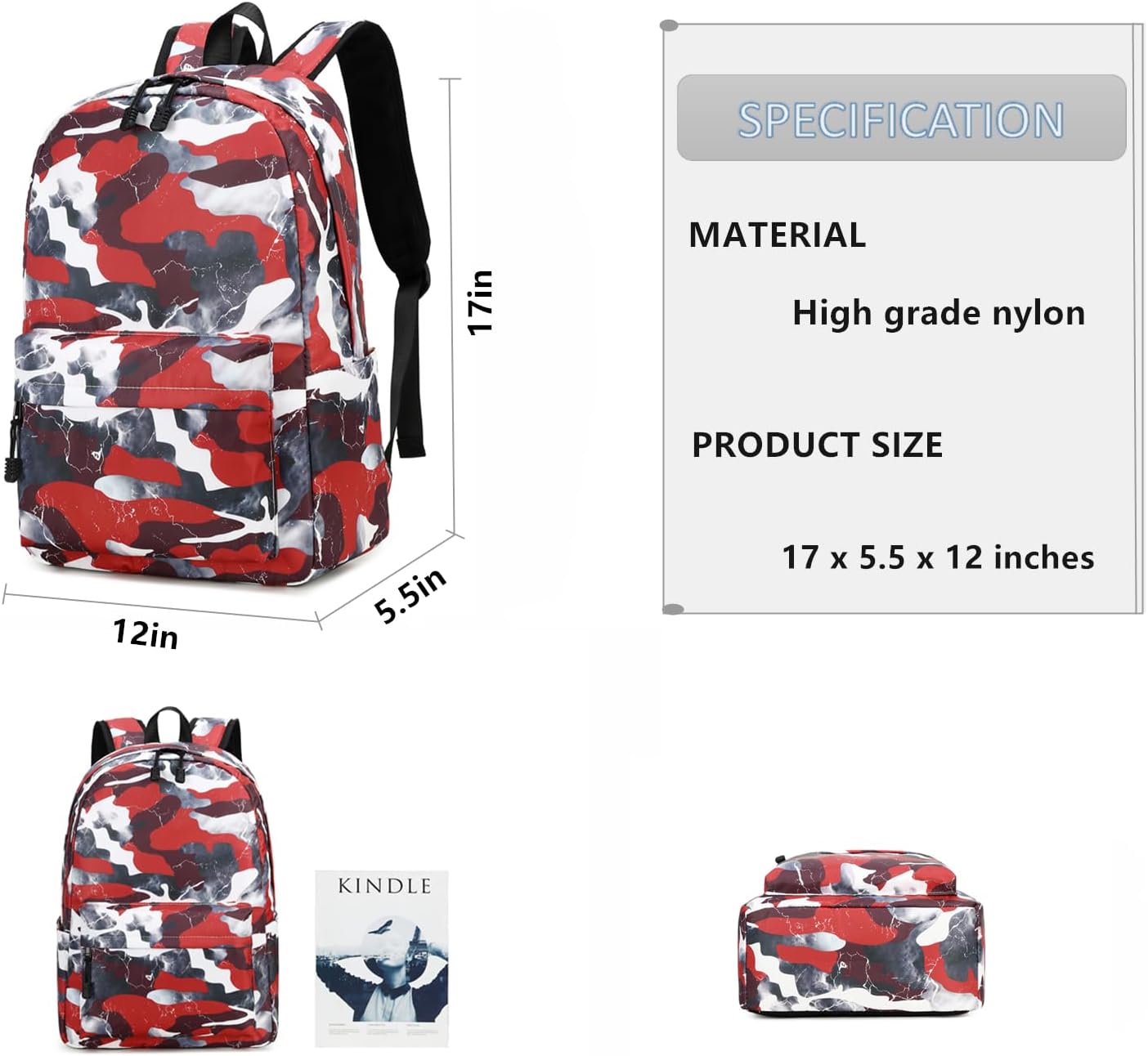 Lmwzh Backpack For Boys Elementary School Bags Kids Bookbag Waterproof Lightweight Durable(A-Red)