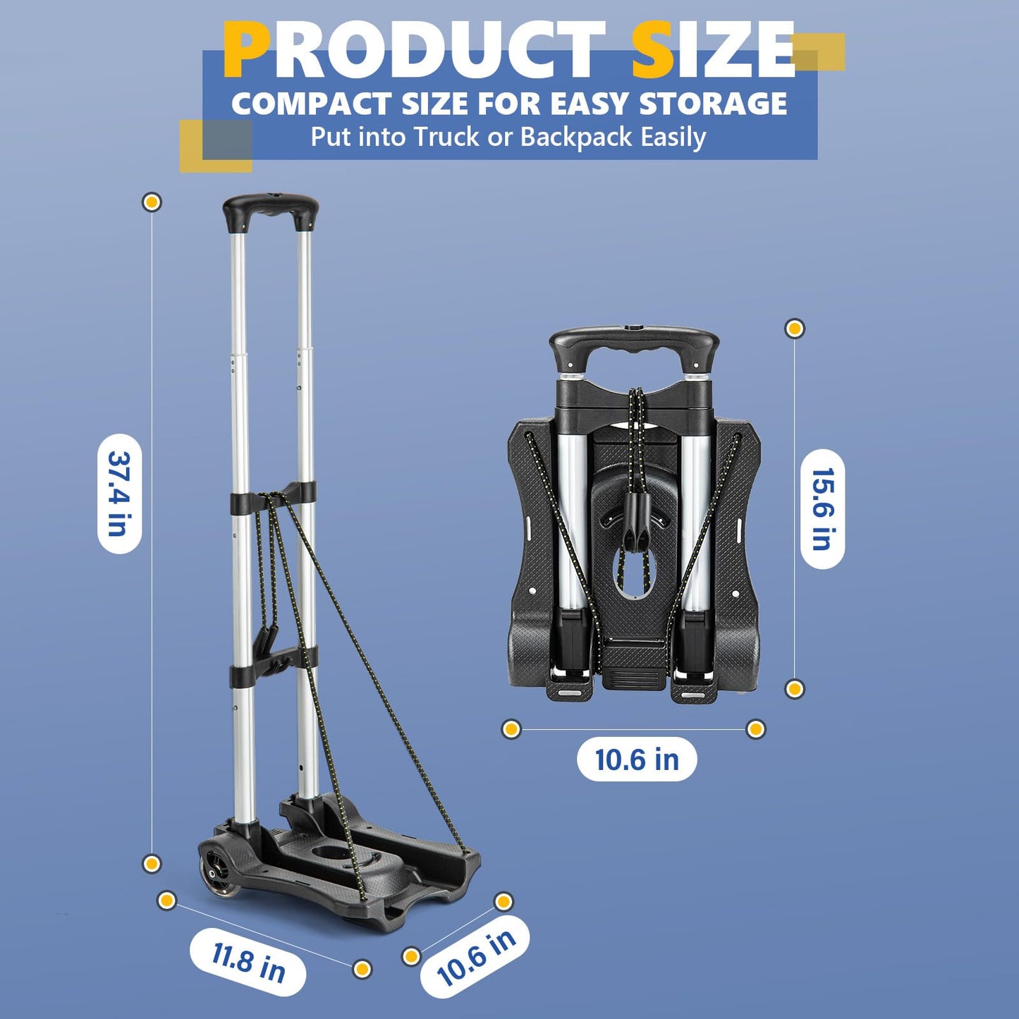 Gorpuire Small Folding Hand Truck Dolly with 2 Wheels, Foldable Luggage Cart, Lightweight Aluminum