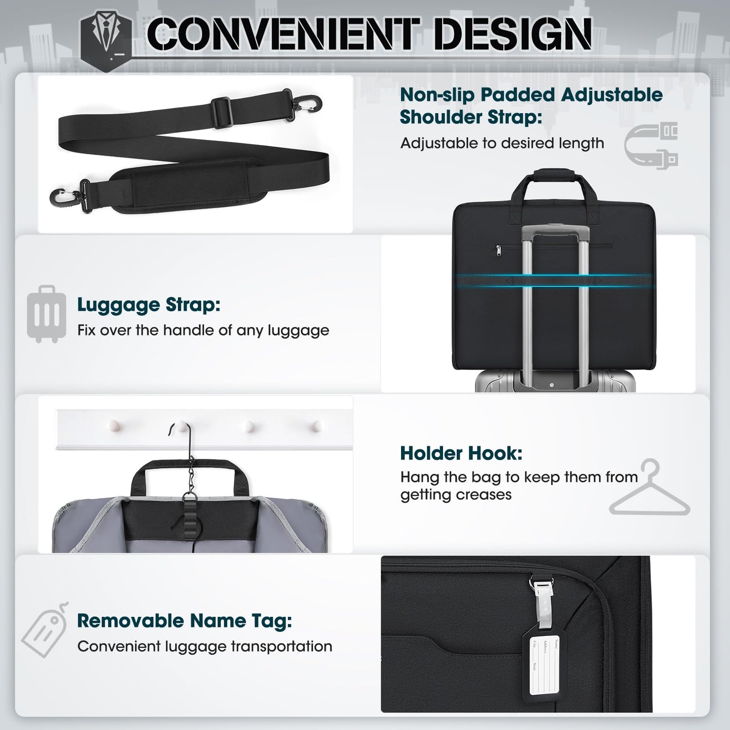 RAINSMORE Garment Bags for Travel Carry On Garment Bag for Hanging Clothes, Suit Bag for Business