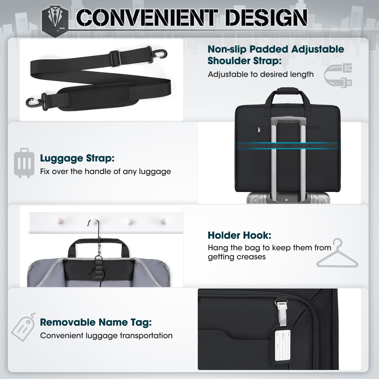 RAINSMORE Garment Bags for Travel Carry On Garment Bag for Hanging Clothes, Suit Bag for Business