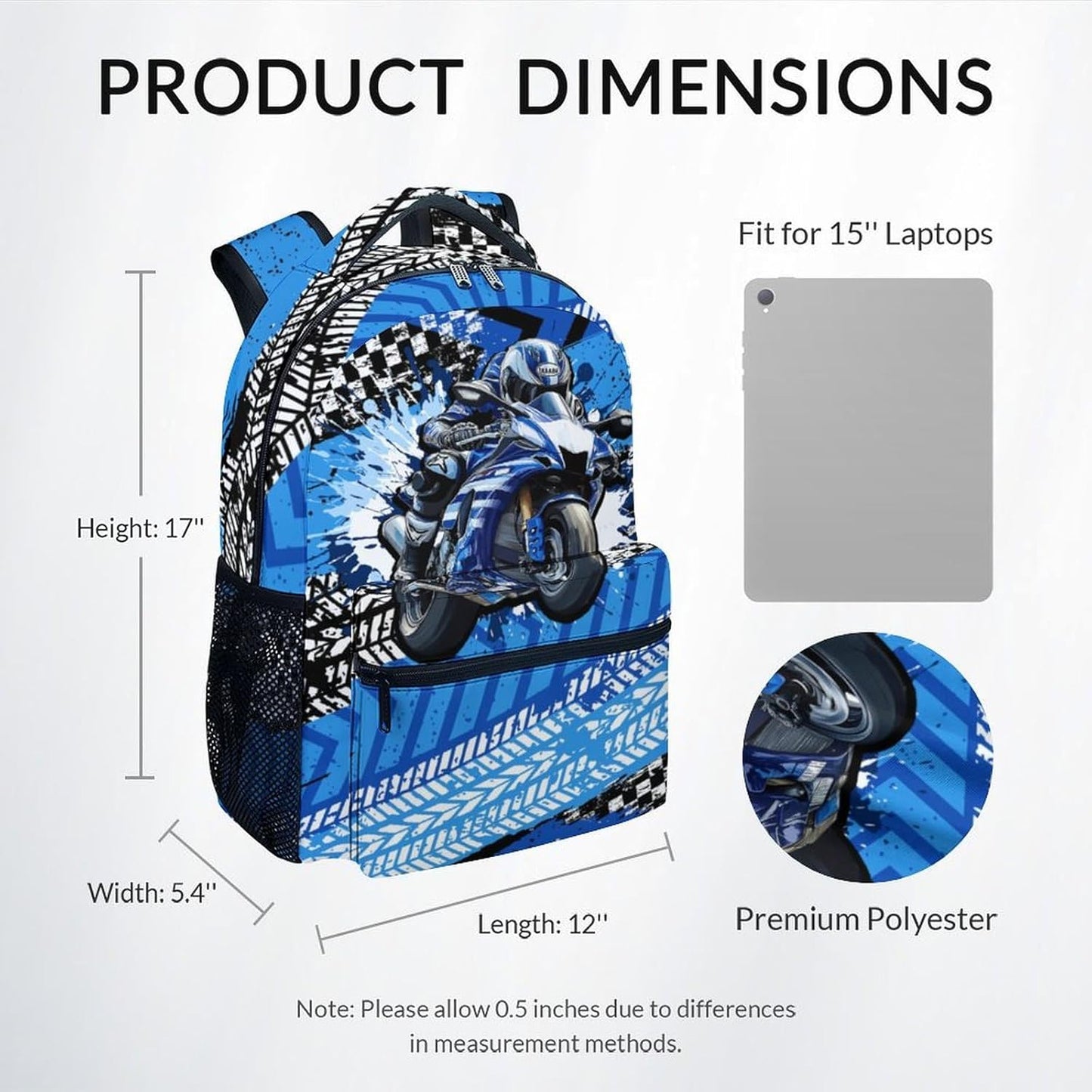 Boy Backpack, Motorcycle Backpacks for Kids, 17" Sports Bookbag for Preschool Kindergarten Elementary, Back to School Gifts