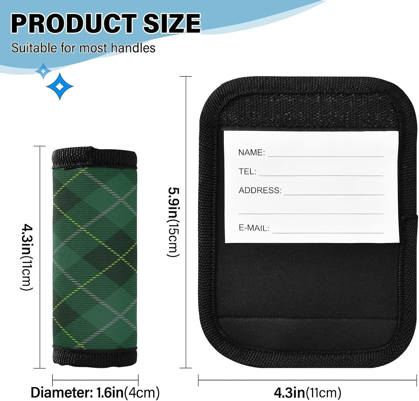 4 PC Luggage Handle Wrap Luggage Handle Covers Tags for Suitcase Bags Travel Luggage Handle Identifier Gripper Tartan Plaid Green