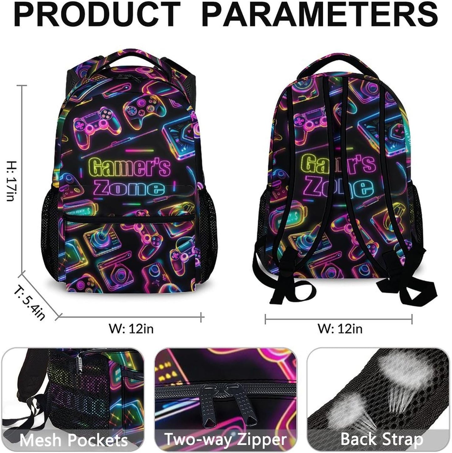School Backpacks for Boys Girls, 17" Game Backpack for Children Students, Large Capacity Gaming Bookbag for Kindergarten Primary, School Supplies Gift for Travel Hiking Camping