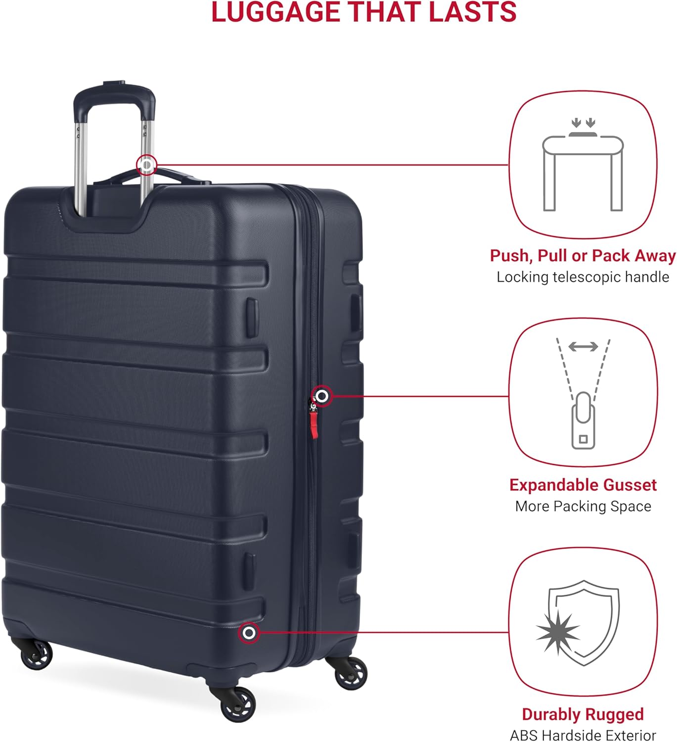 SwissGear 7366 Hardside Expandable Luggage with Spinner Wheels, Navy, Checked-Large 27-Inch