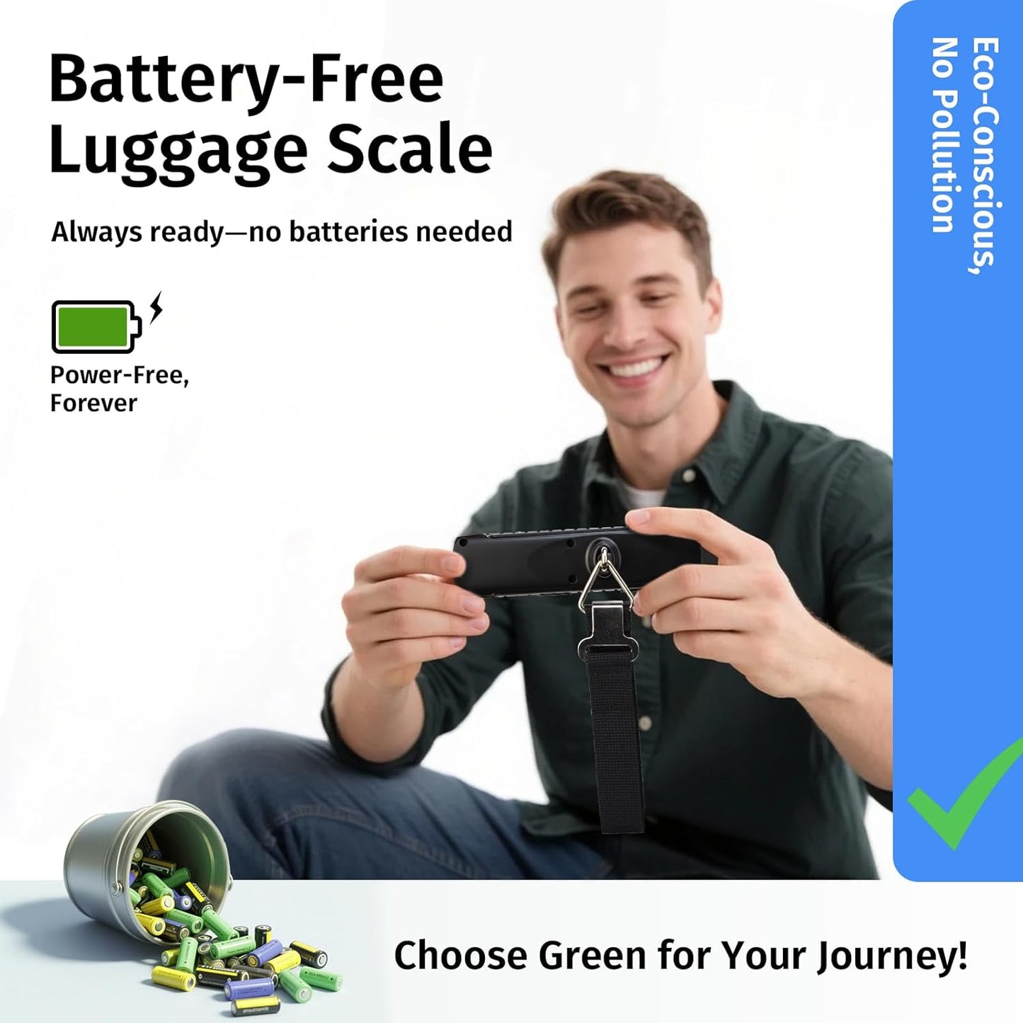 Battery-Free Digital Luggage Scale, Suitcase Scale for Travel, Portable Luggage Weight Scale with Hook & LCD Display for Luggages, Packages & Bags, 110lb/50kg Handheld Scale, Silver
