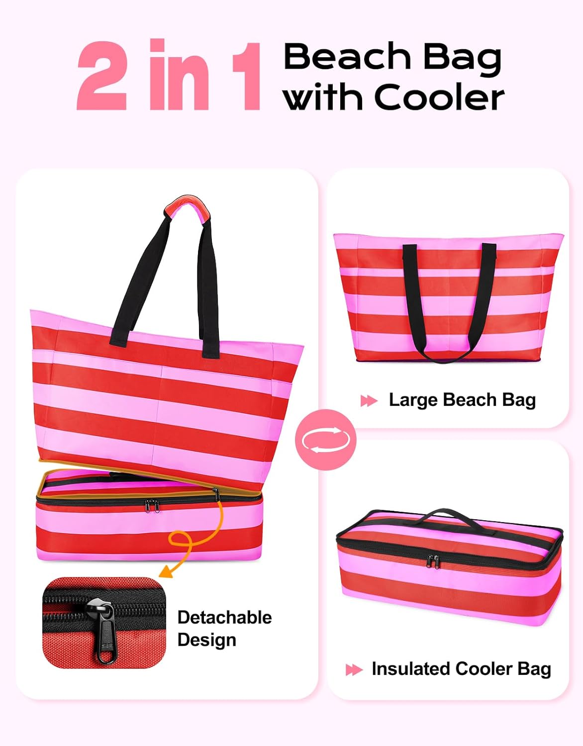 Beach Bag with Cooler, 54L Large Waterproof Sandproof Travel Tote Bag, Duffel Weekender Bag for
