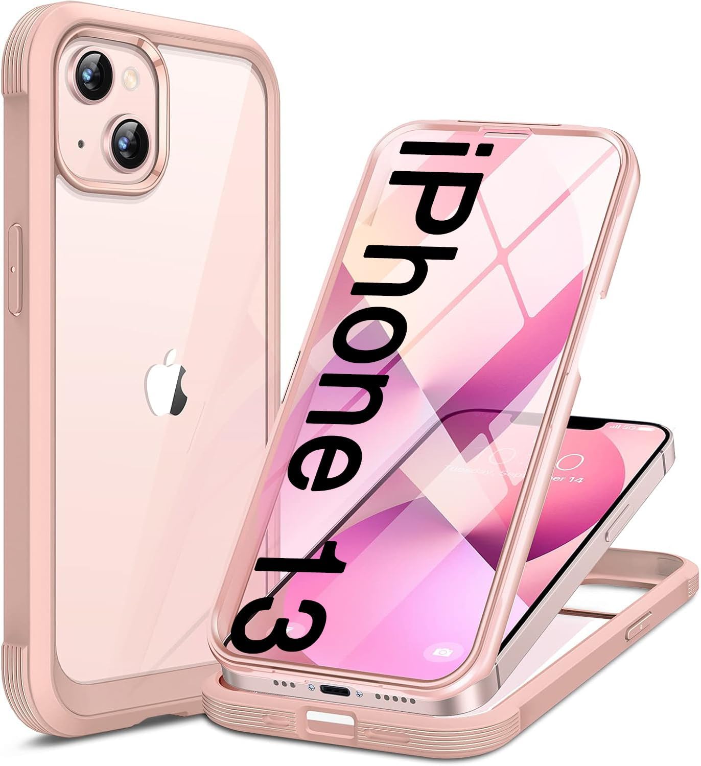 Miracase Compatible with iPhone 13 case 6.1 inch, [Glass Instead Plastic] with Built-in 9H Tempered Glass Screen Protector for iPhone 13,2023 Upgrade Full-Body Glass Clear Case,Crystal Pink