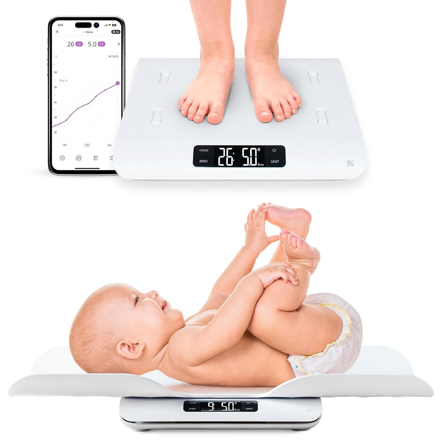 Greater Goods Medical-Grade Baby Scale – Digital Infant & Toddler Scale, 66 lb Capacity, Wiggle-Proof Accuracy, Safe for Delicate Baby Skin