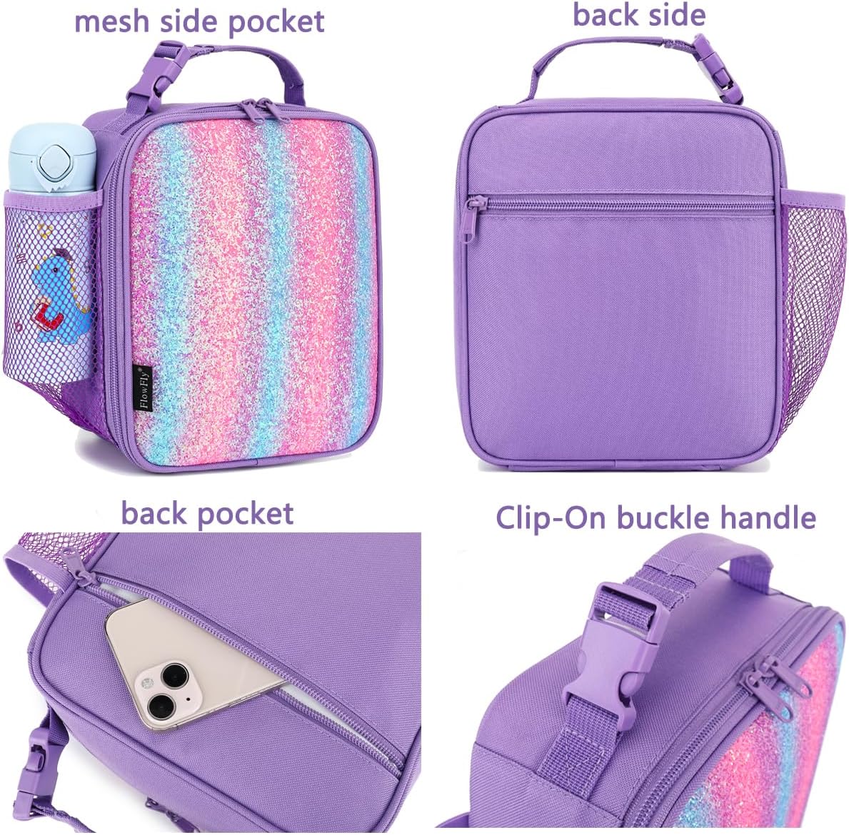 FlowFly Lunch box Insulated Soft Bag Mini Cooler Back to School Thermal Meal Tote Kit for Girls