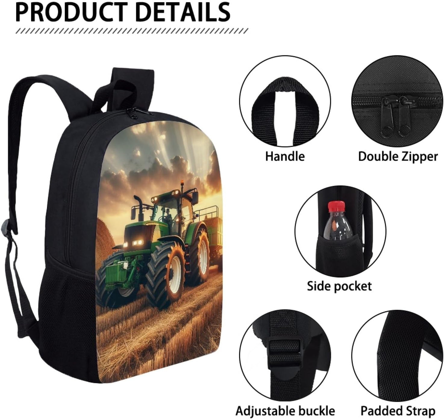 Tractor School Backpack Lightweight Laptop Backpacks Large Capacity 1 Main Compartment Outdoor Bookbag for Kids Boys Girls (Color1)