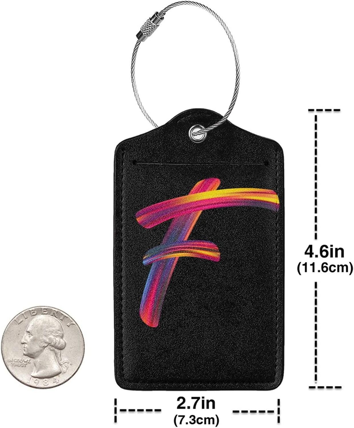 2 Pack Initial Luggage Tags for Suitcase, Colorful Letter Design Cruise Name Bag Tags, Novelty Baggage Identifiers with Full Privacy Cover, Leather ID Label for Women Men Kids Travel, Rainbow Letter F