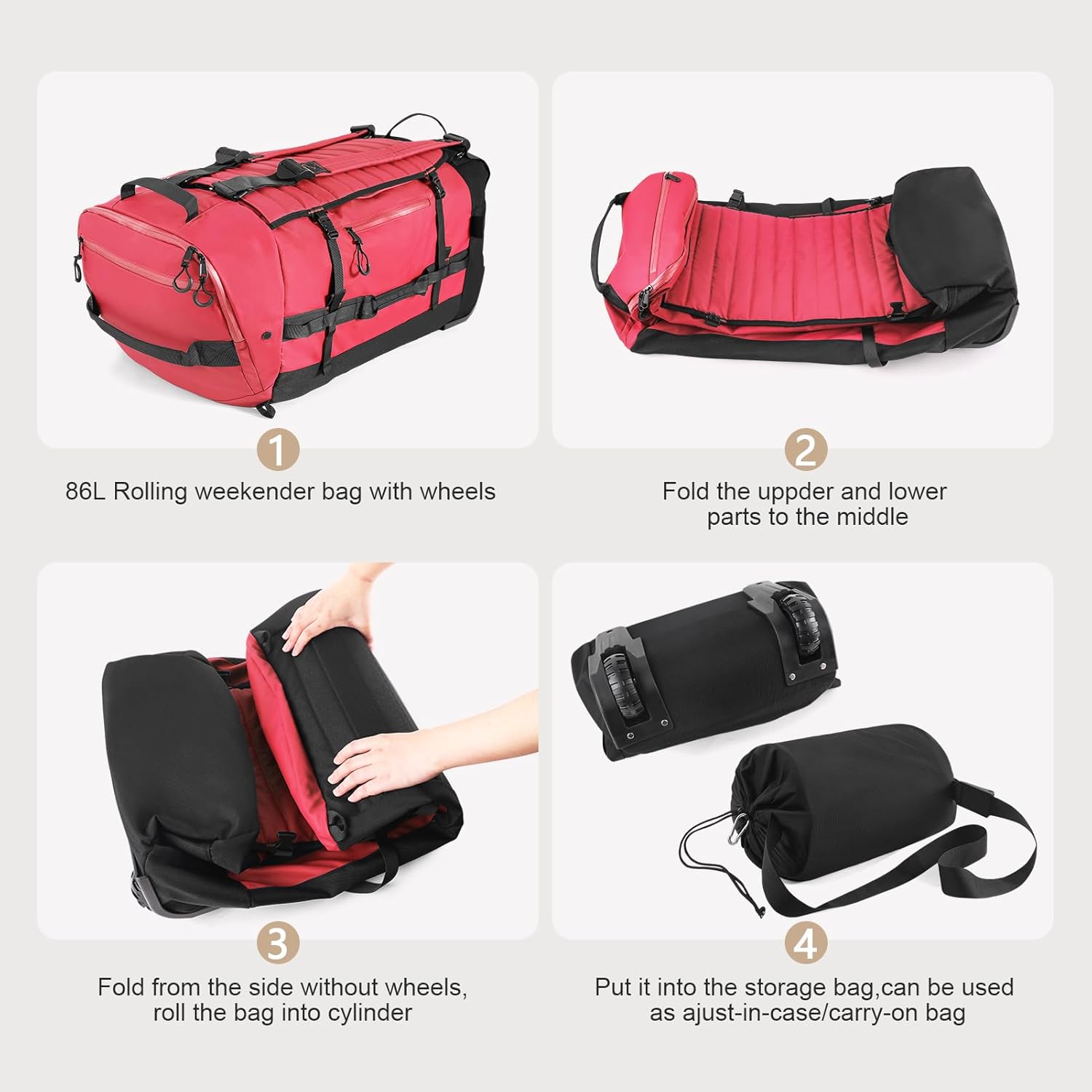 Rolling Duffle Bag with Wheels,86L 30”Folding Duffle Backpack with 2 Wheels,Travel Bag with